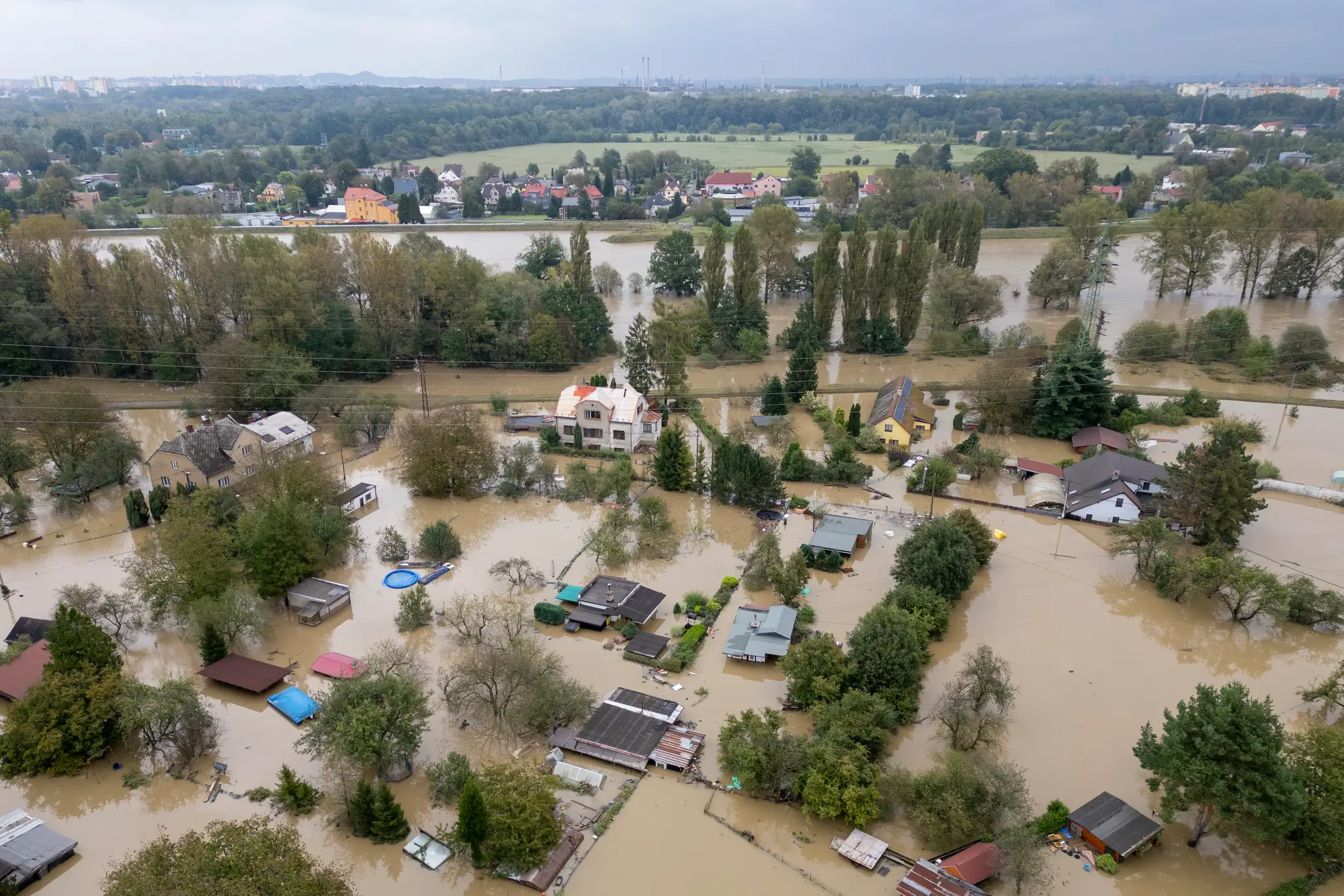 Zaplavené domy v Ostrave