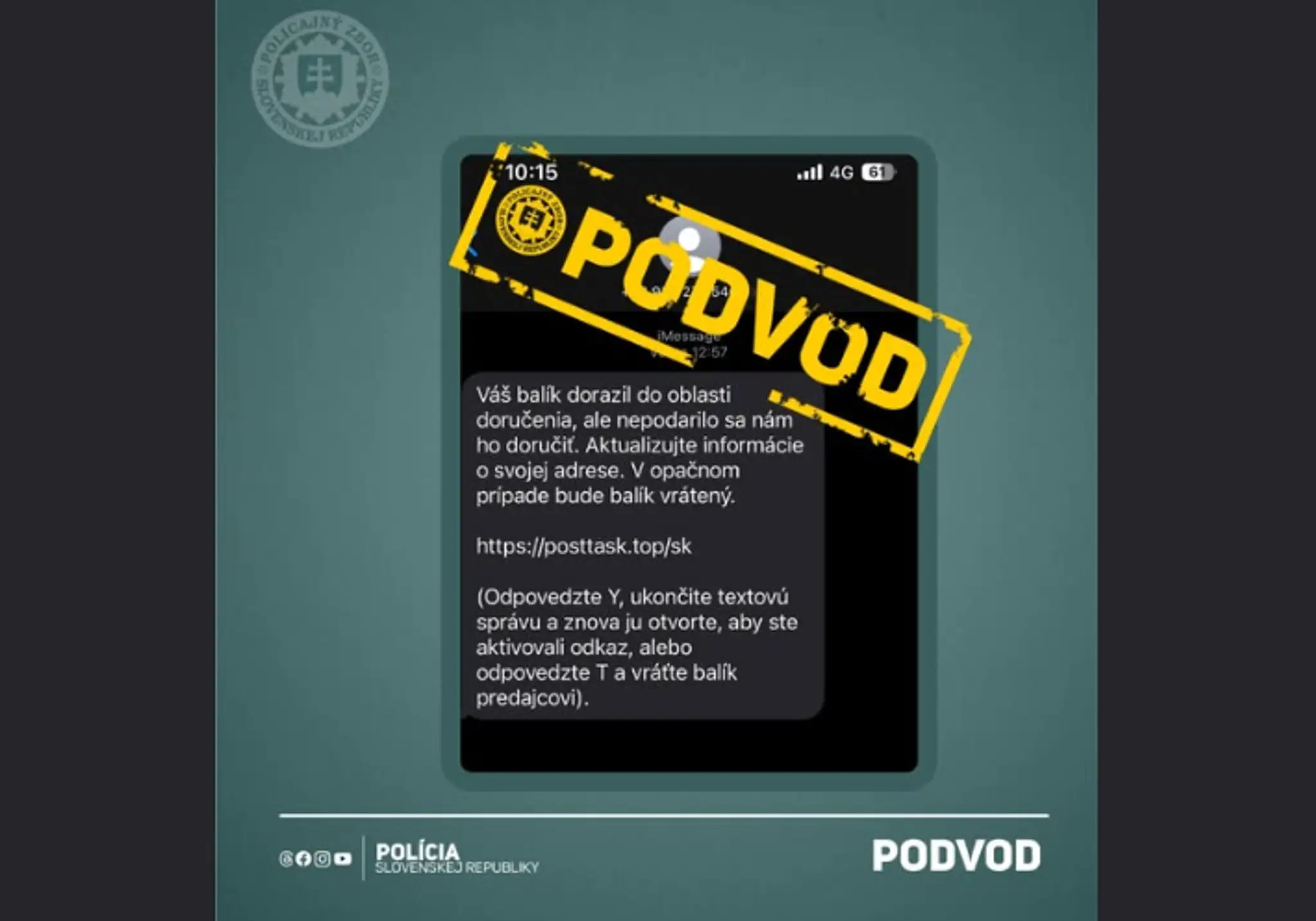 Na snímke textová správa, ktorú rozposielajú podvodníci.