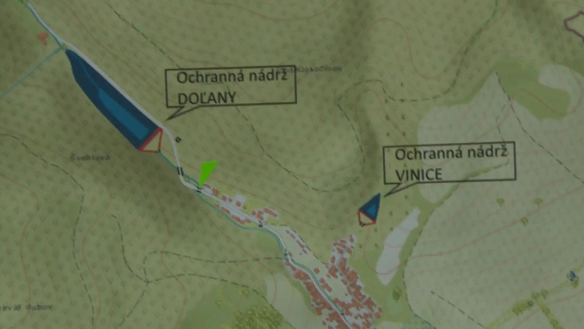 Plán priehrady v obci Doľany.