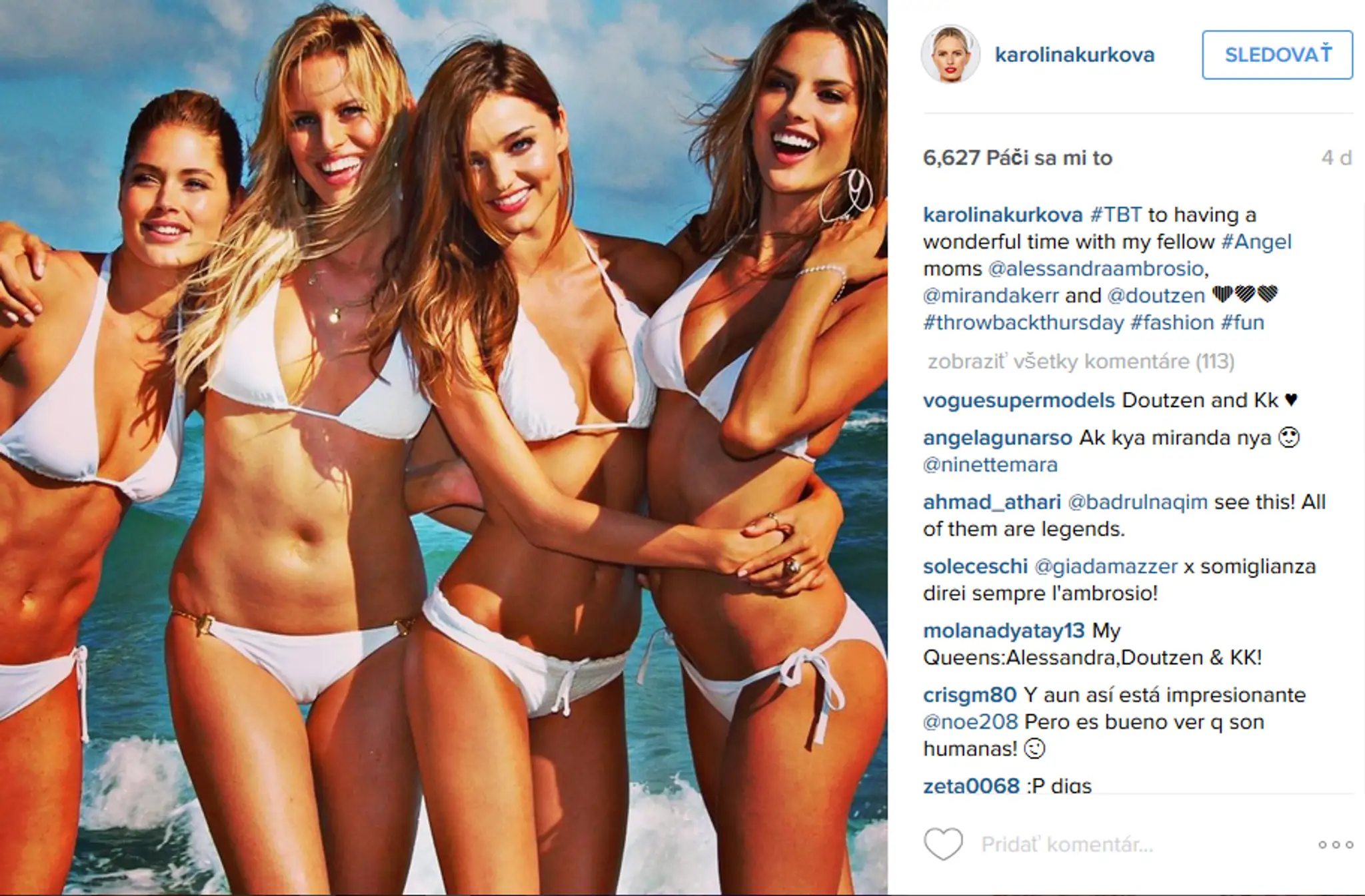 Doutzen Kroes, Karolina Kurková, Miranda Kerr a Alessandra Ambrosio. 