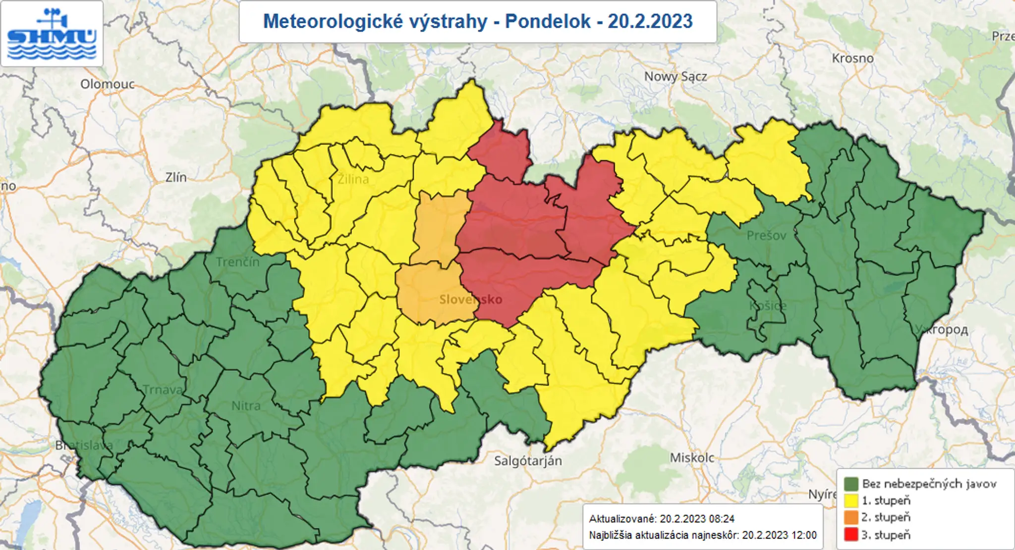 Výstrahy na pondelok 20. februára.