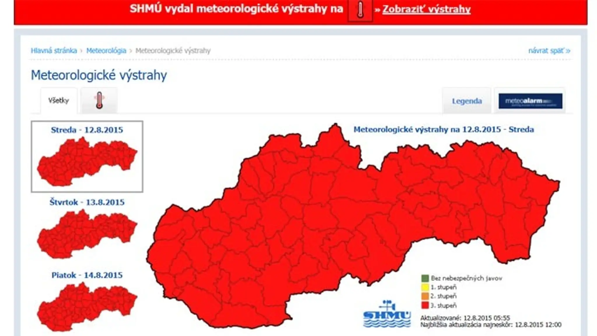 Výstraha 3.stupňa platí pre celé územie Slovenska.