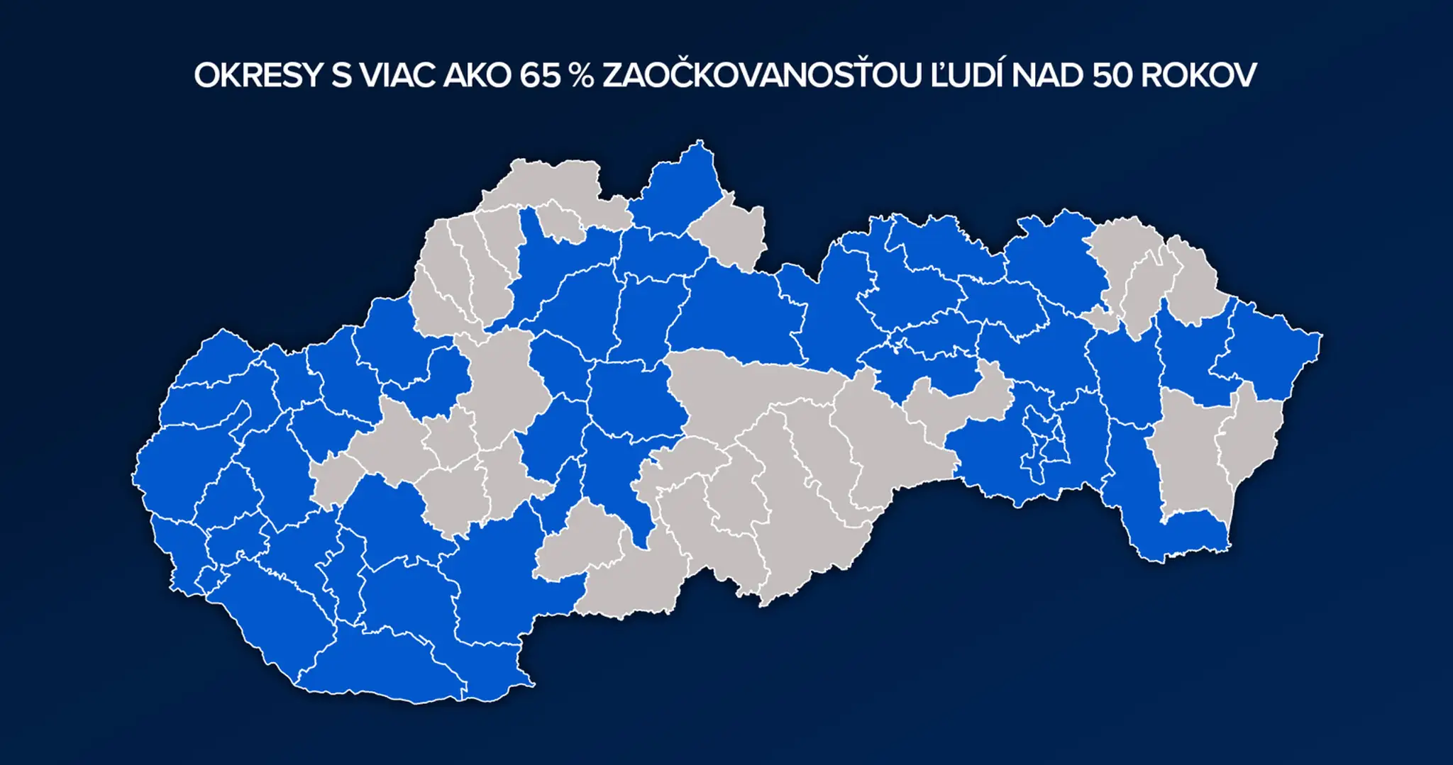 Mapa zaočkovanosti ľudí nad 50 rokov.