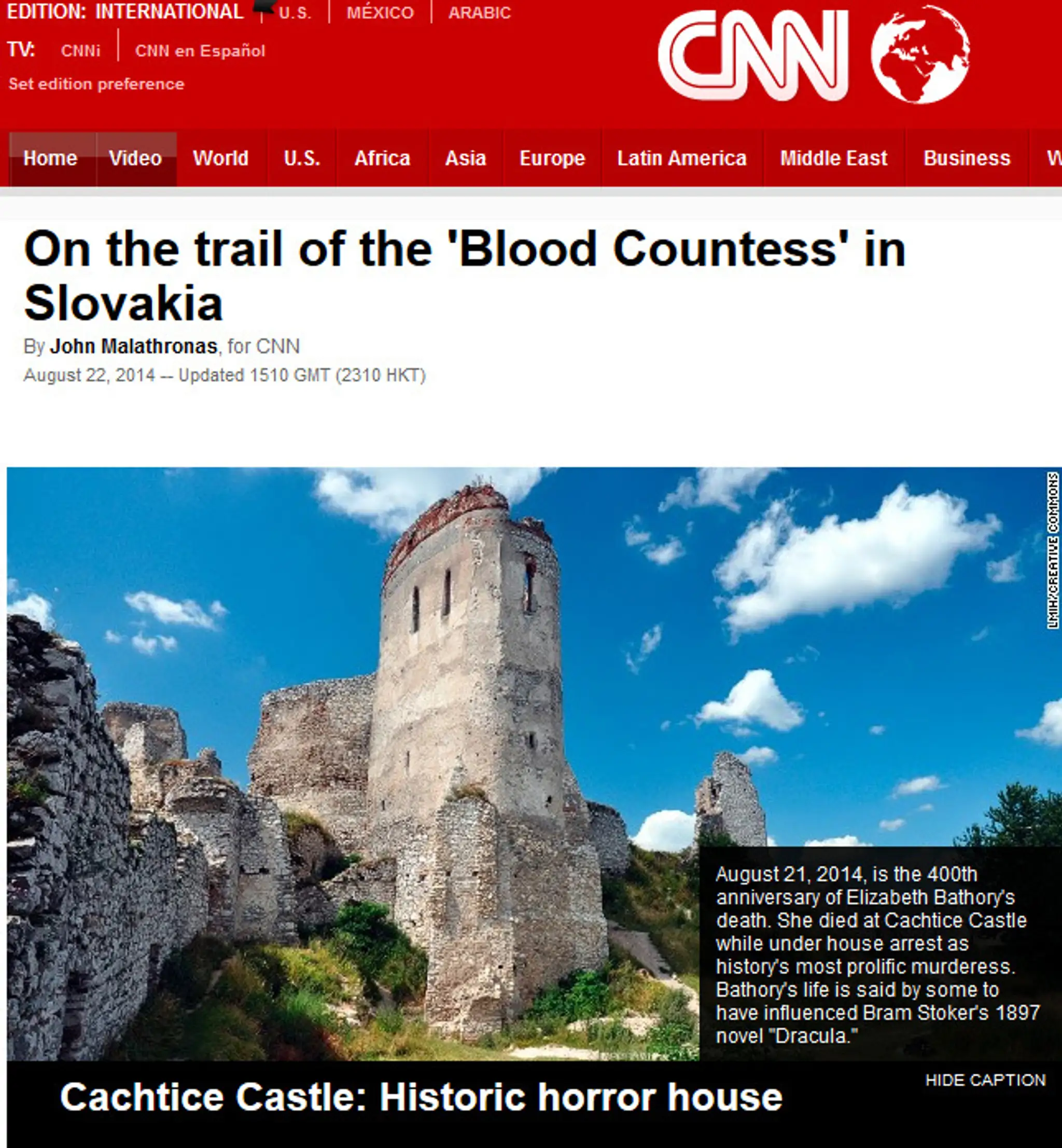 Titulka CNN o Čachnickom hrade.