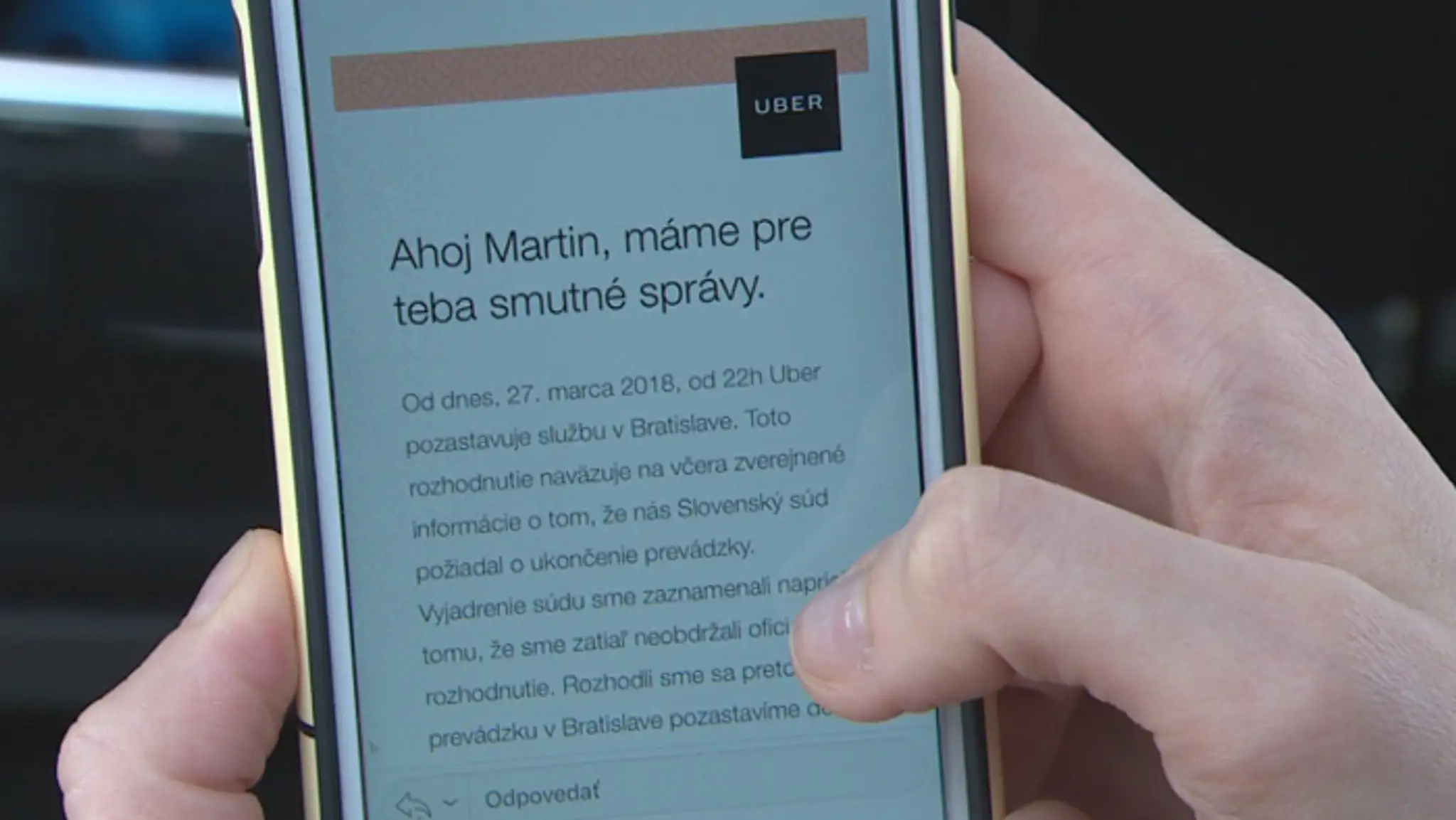 Mail od spoločnosti Uber pre zákazníkov, že firma skončila.