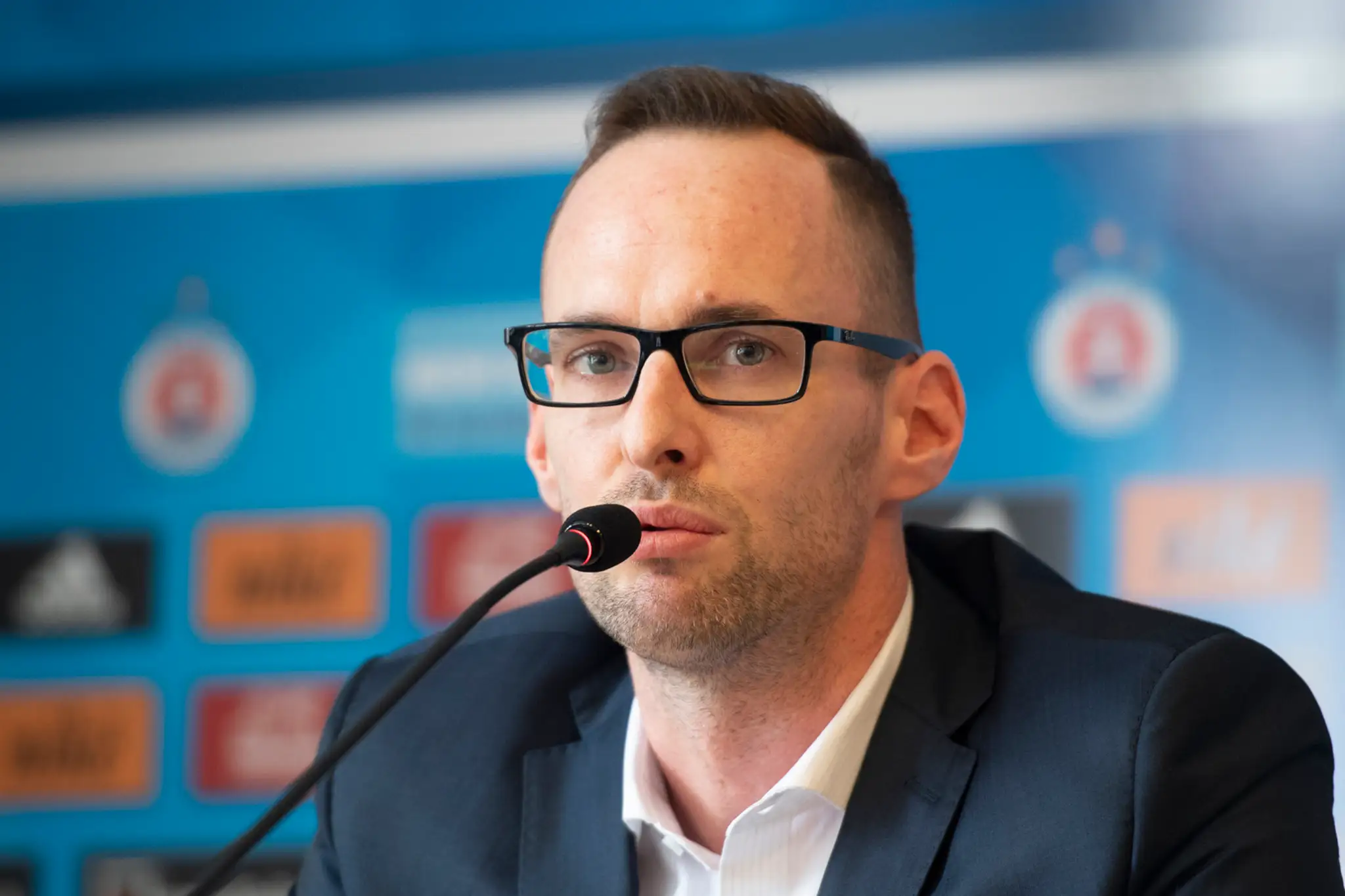 Tréner Spartaka Trnava Michal Ščasný na tlačovke pred začiatkom jarnej časti sezóny.