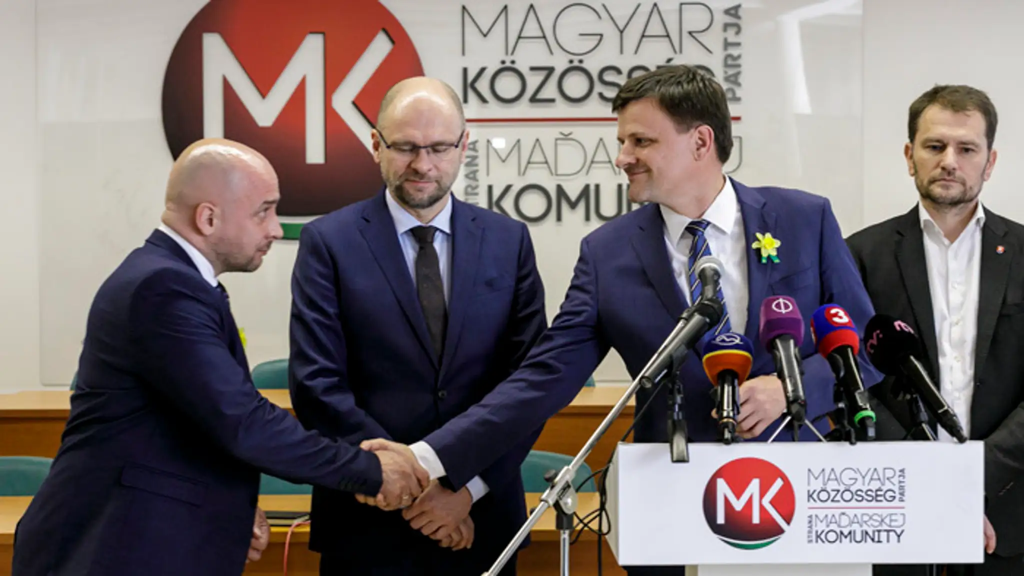 Predsedovia strán - József Menyhárt (SMK), Richard Sulík (SaS), Alojz Hlina (KDH) a Igor Matovič (OĽANO).
