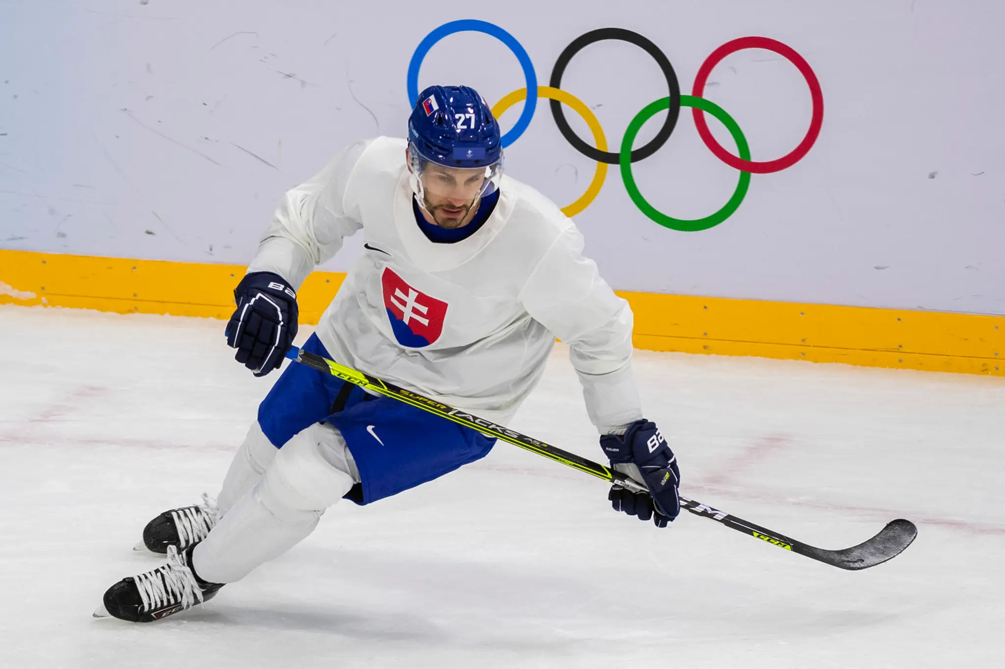 Slovenský hokejový reprezentant Marek Hrivík počas tréningu pred ZOH 2022.