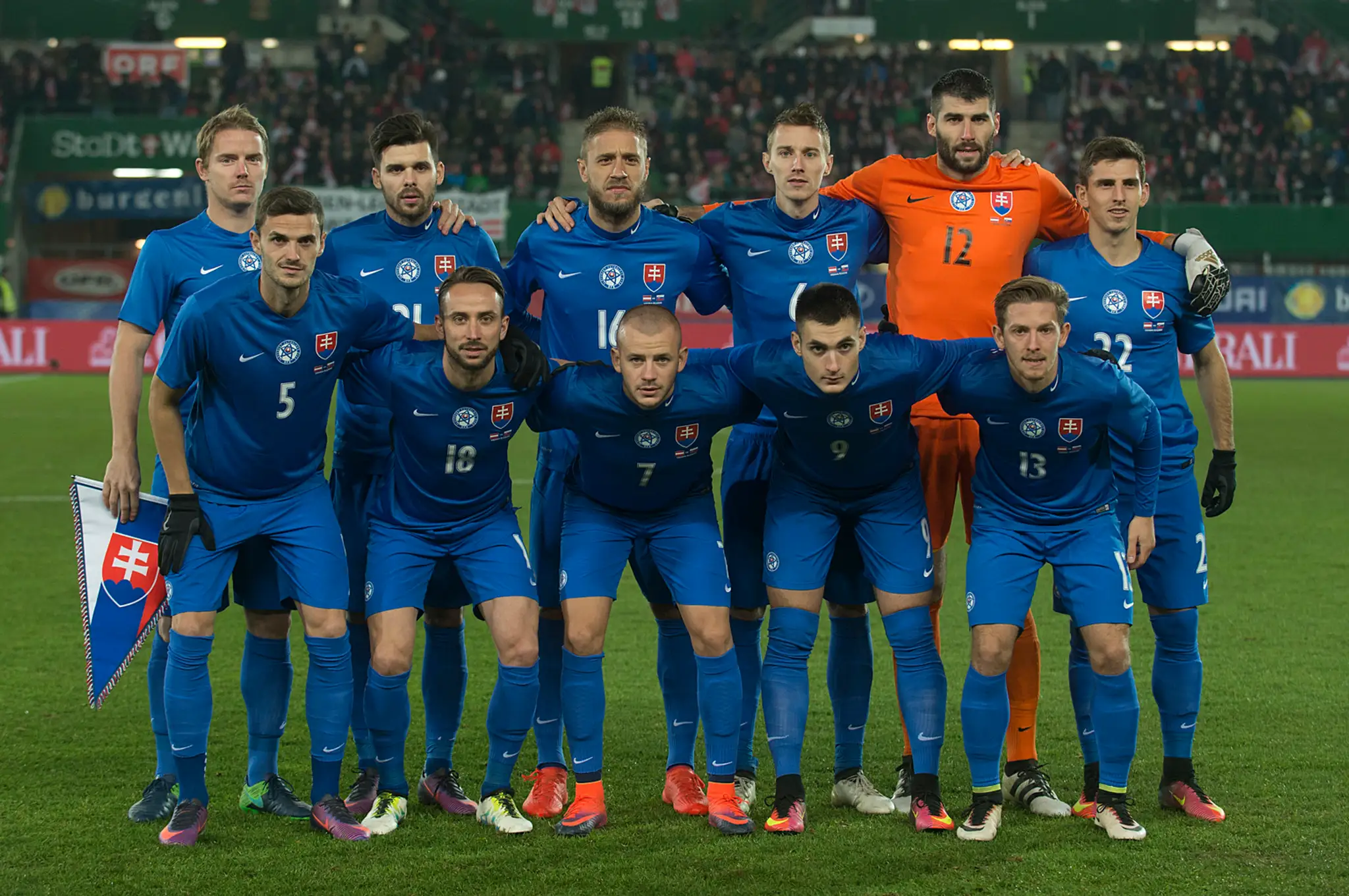 Slovenská futbalová reprezentácia pred prípravným duelom vo Viedni proti Rakúsku.