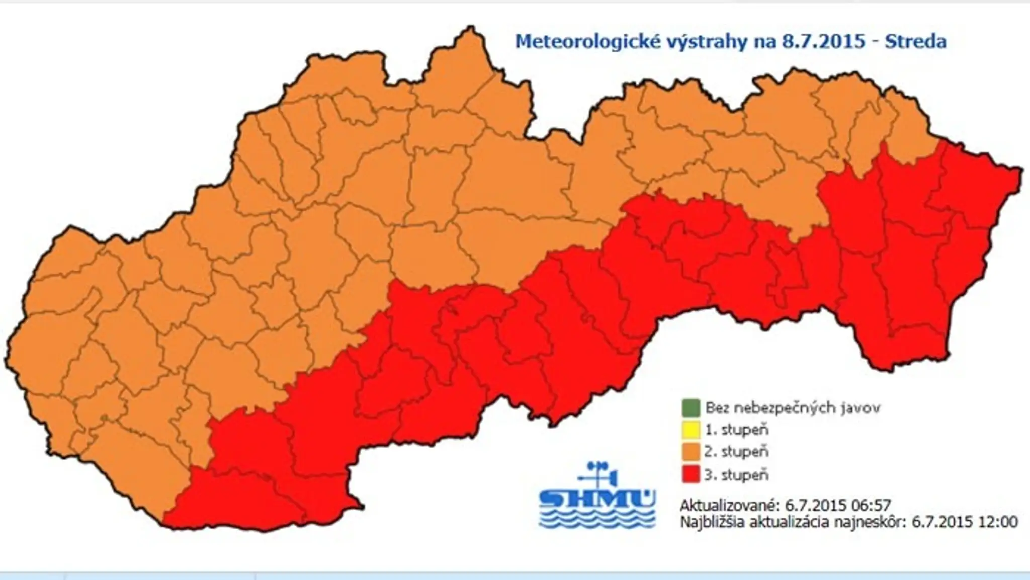 Výstraha 3. stupňa platí aj na stredu.