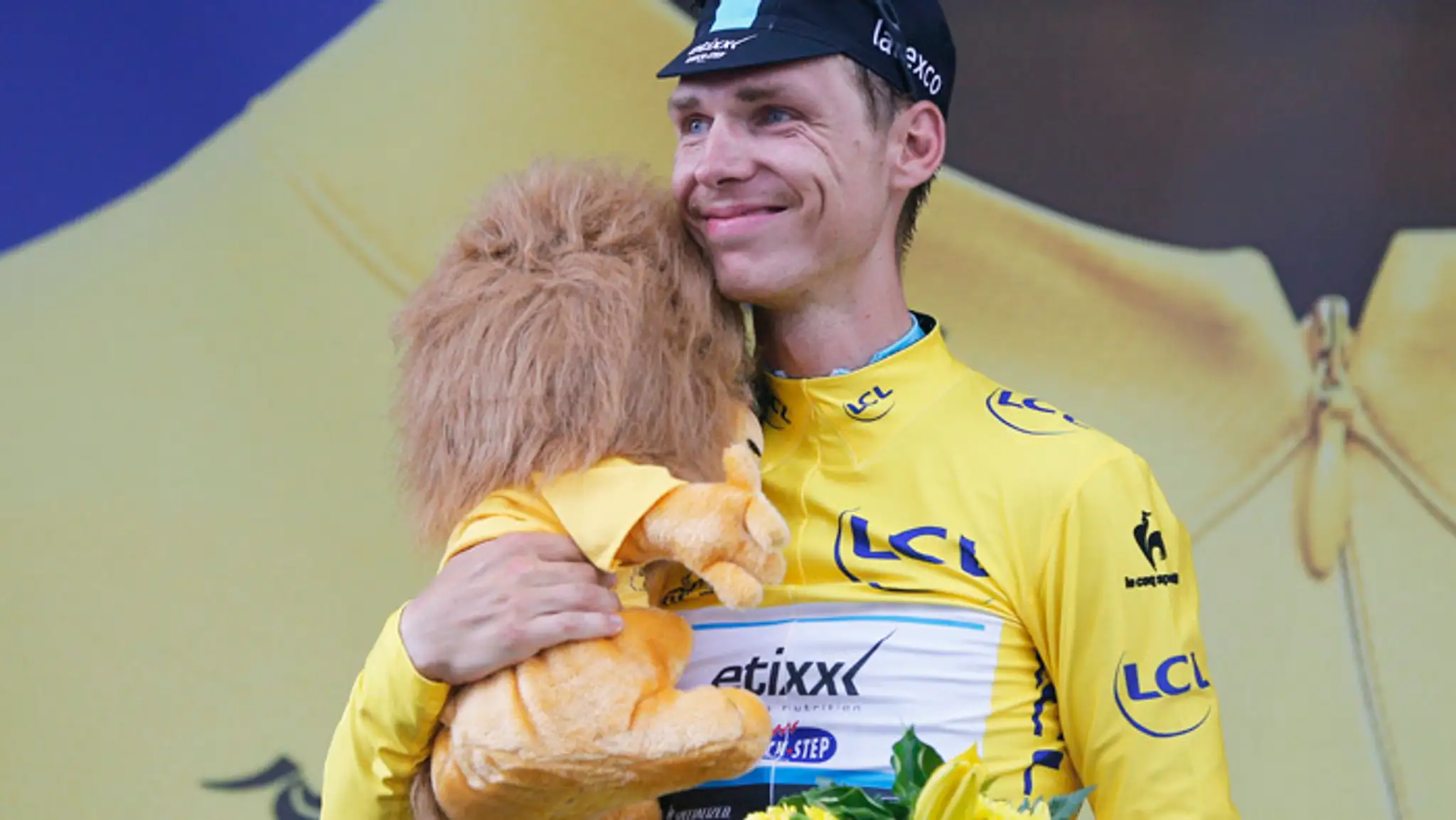 Tony Martin na stupni víťazov v 4. etape na TdF.