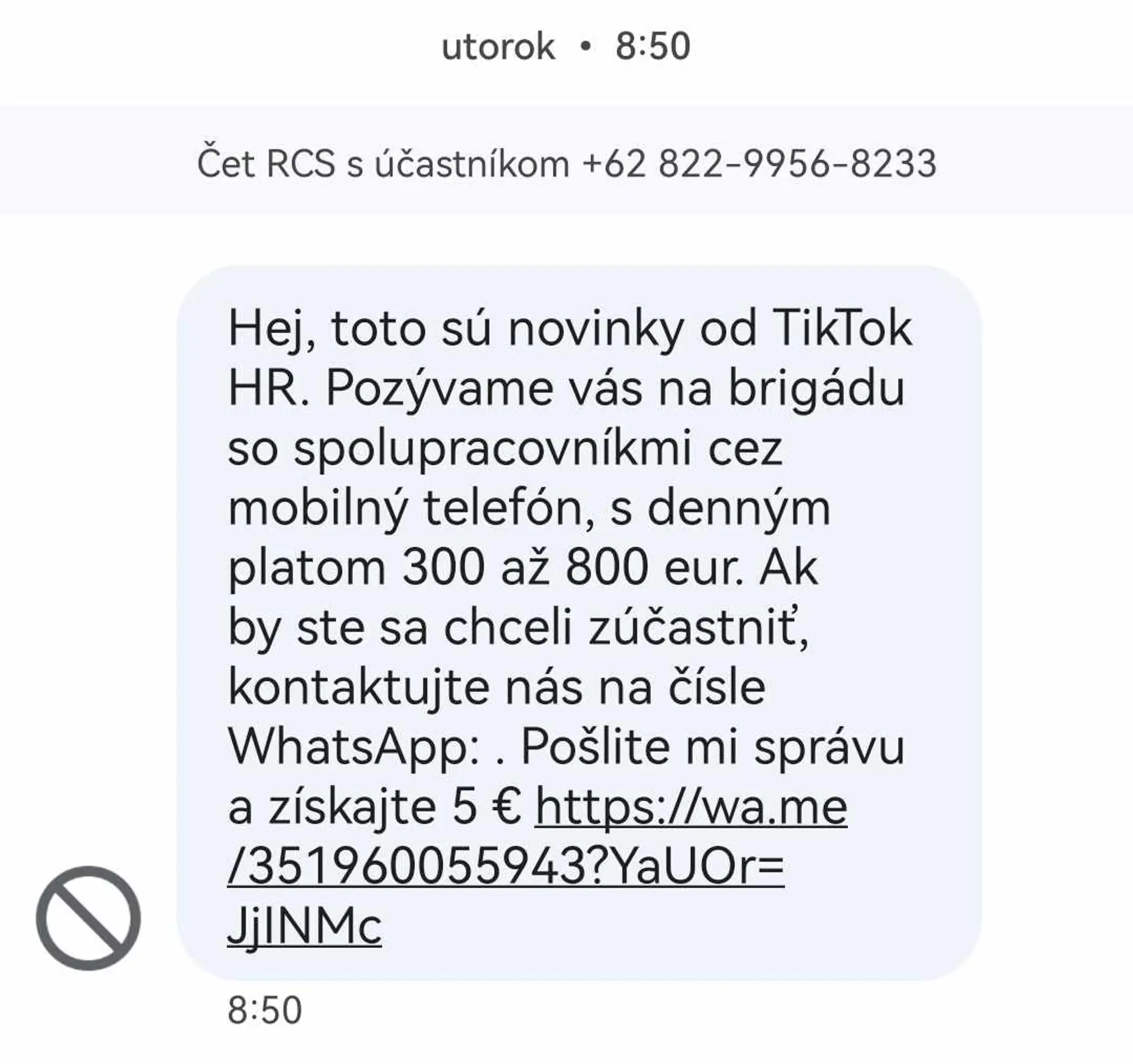 Podvodná SMS správa.