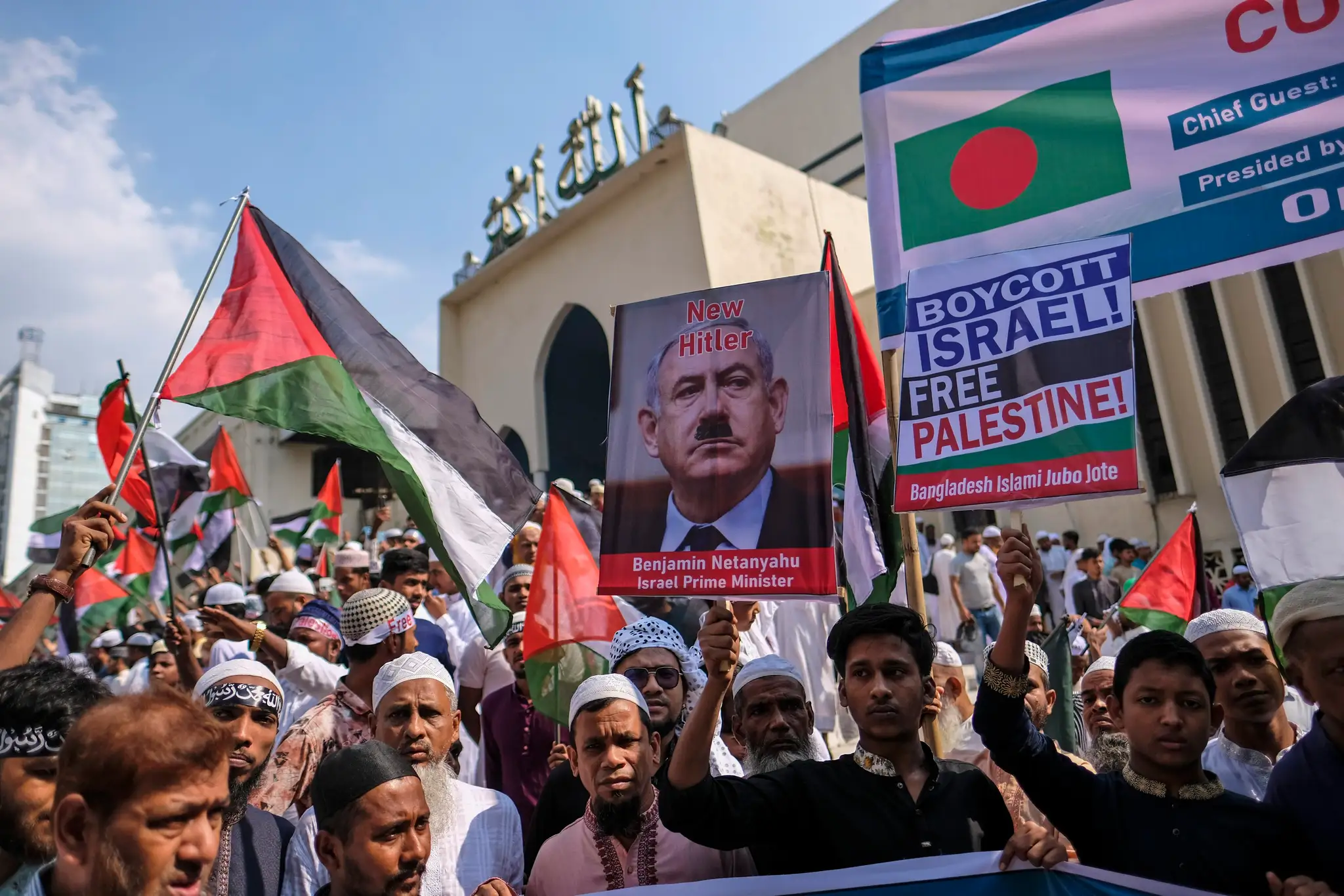 Demonštrácia na podporu Palestíny v bangladešskej Dhake.