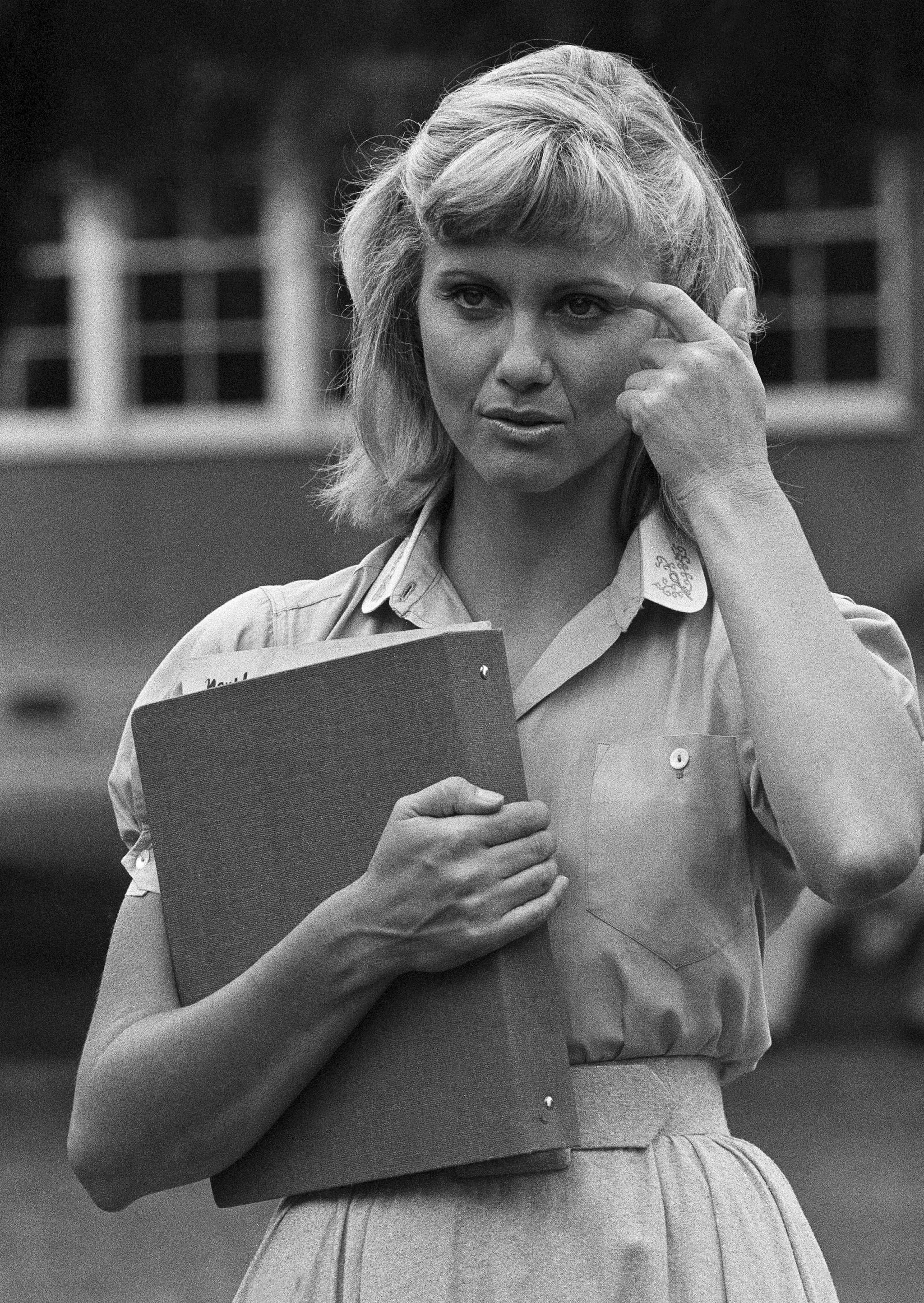 Olivia Newton-John počas nakrúcania Pomády v roku 1977