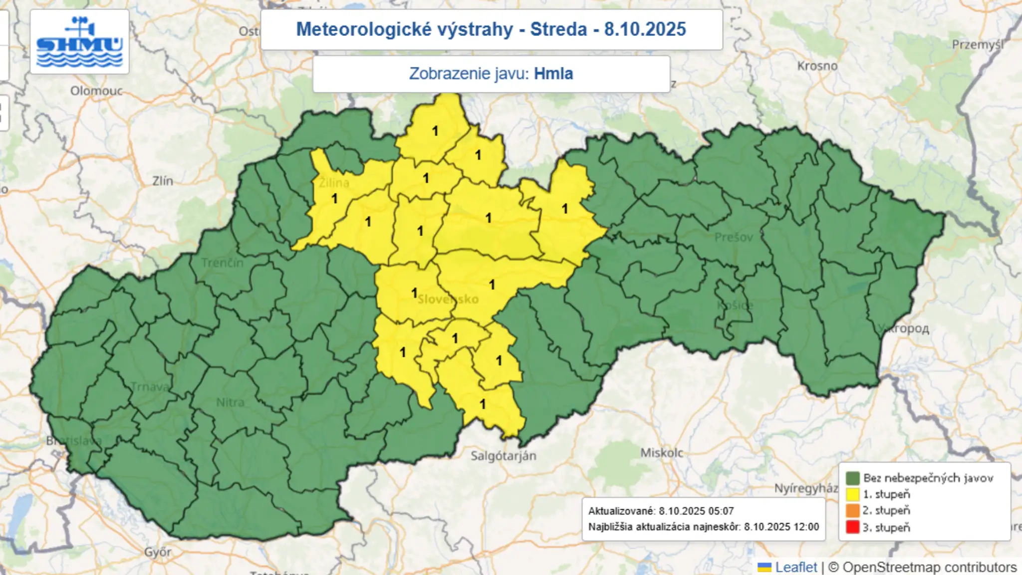 Výstrahy pred hmlami (8. 10.)