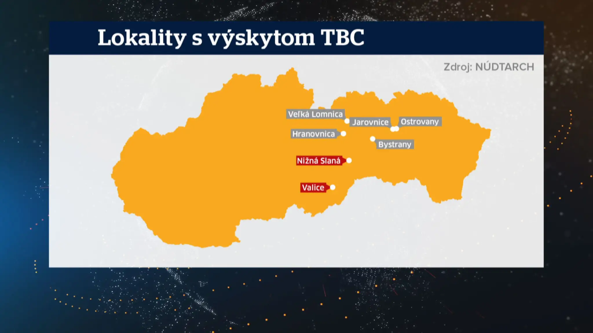 Mapa výskytu tuberkulózy s dvomi novými ohniskami.