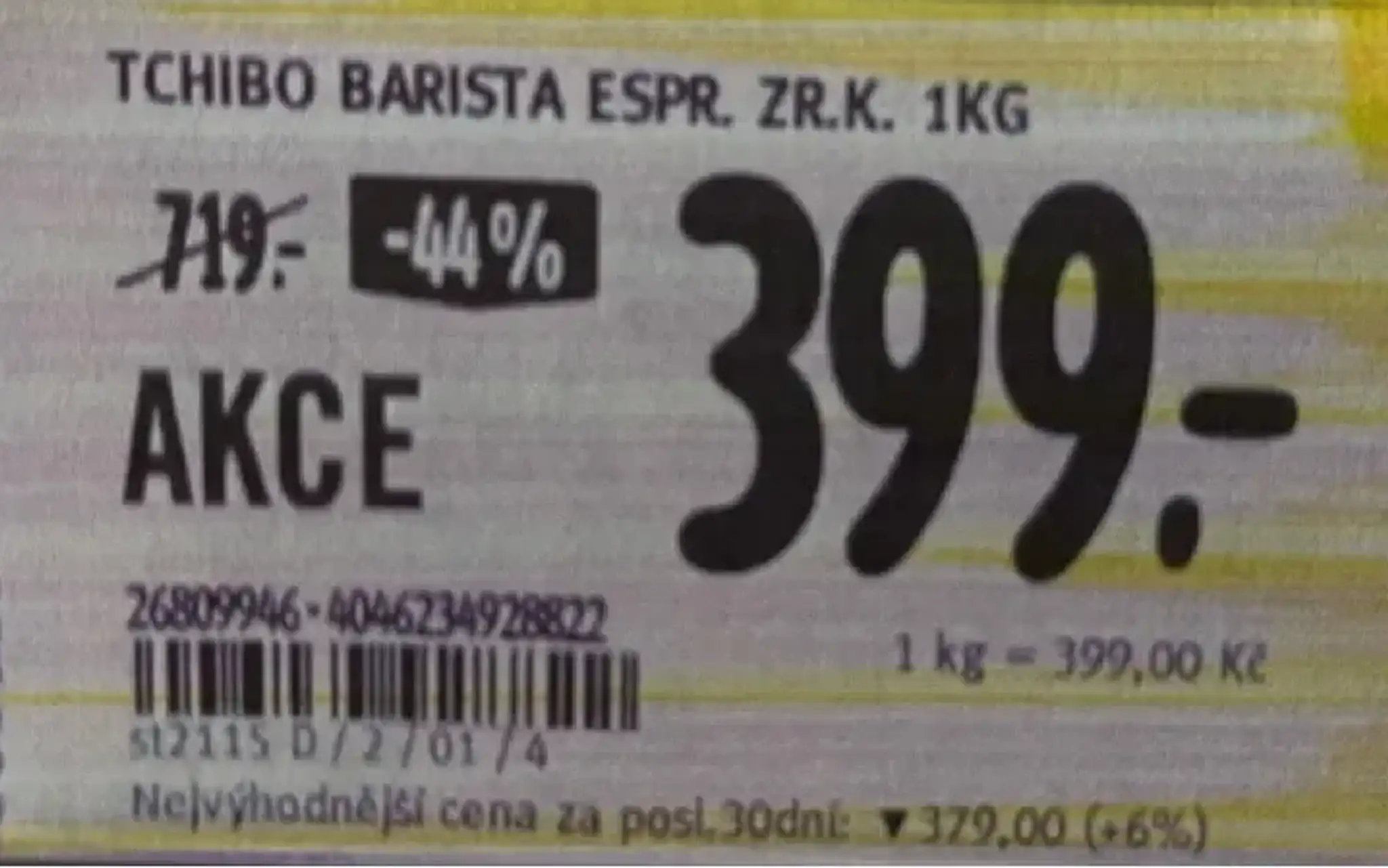 Štítok o zľave kávy v reťazci