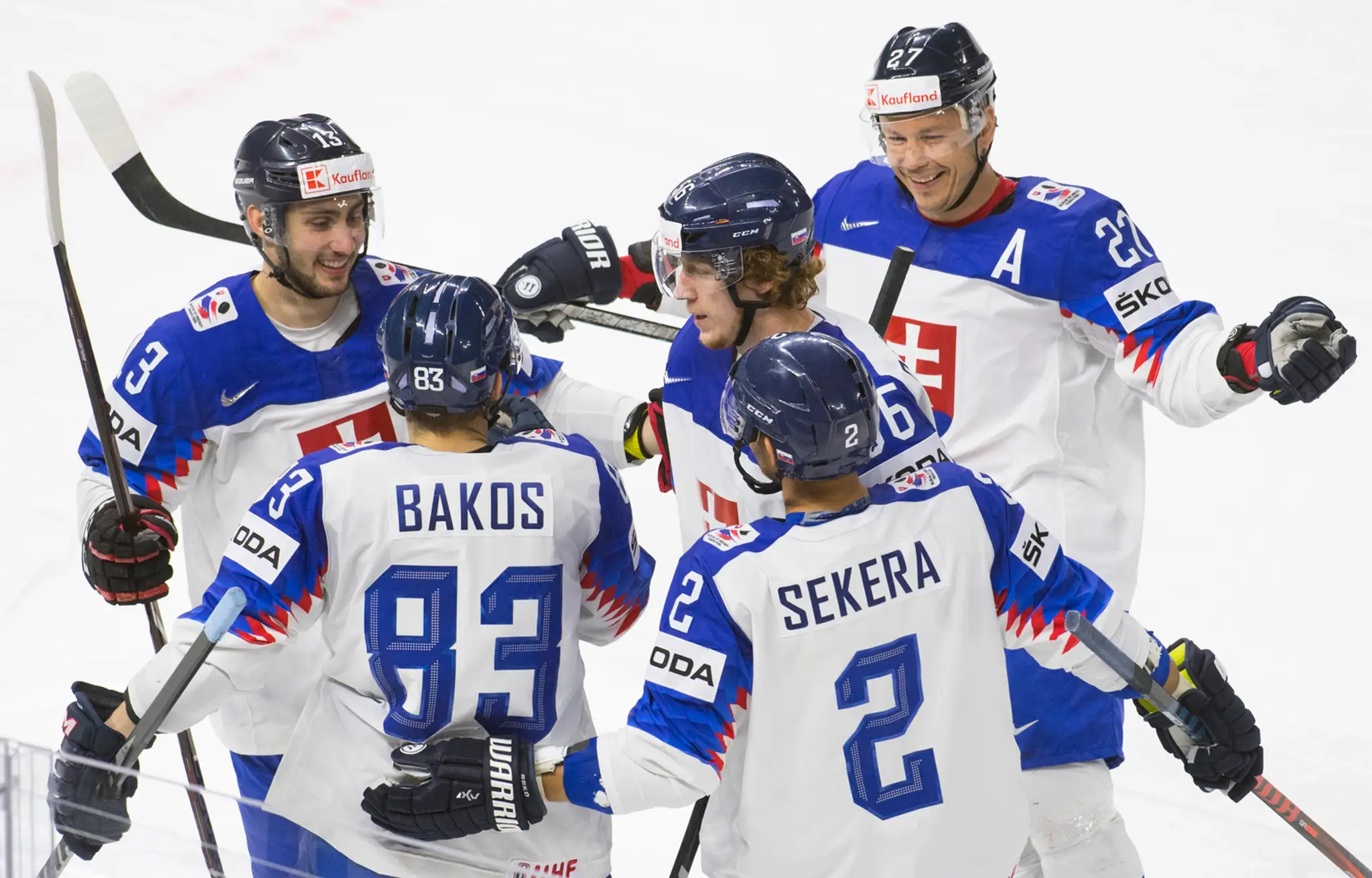Slovenská radosť po góle proti Bielorusku na MS 2018.