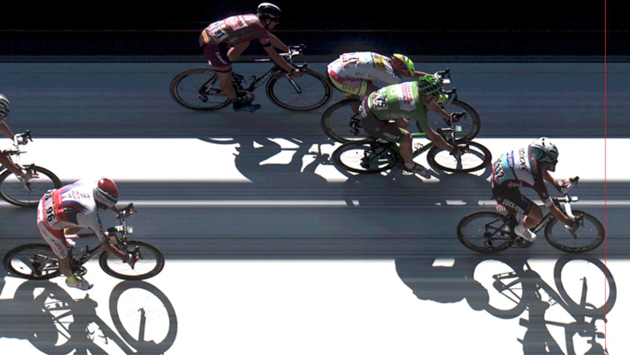 Cieľová fotografia 7. etapy na TdF, na ktorej Peter Sagan skončil na 3. mieste.