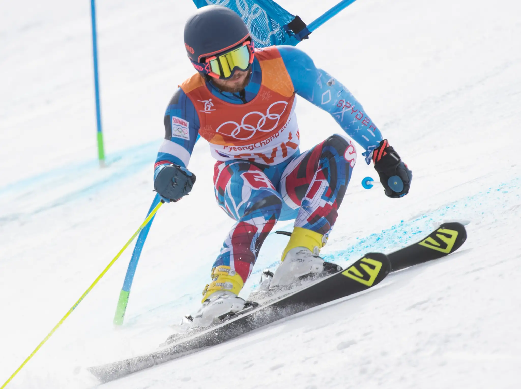 Slovenský lyžiar Andreas Žampa počas osemfinále paralelného slalomu súťaže tímov na ZOH 2018.