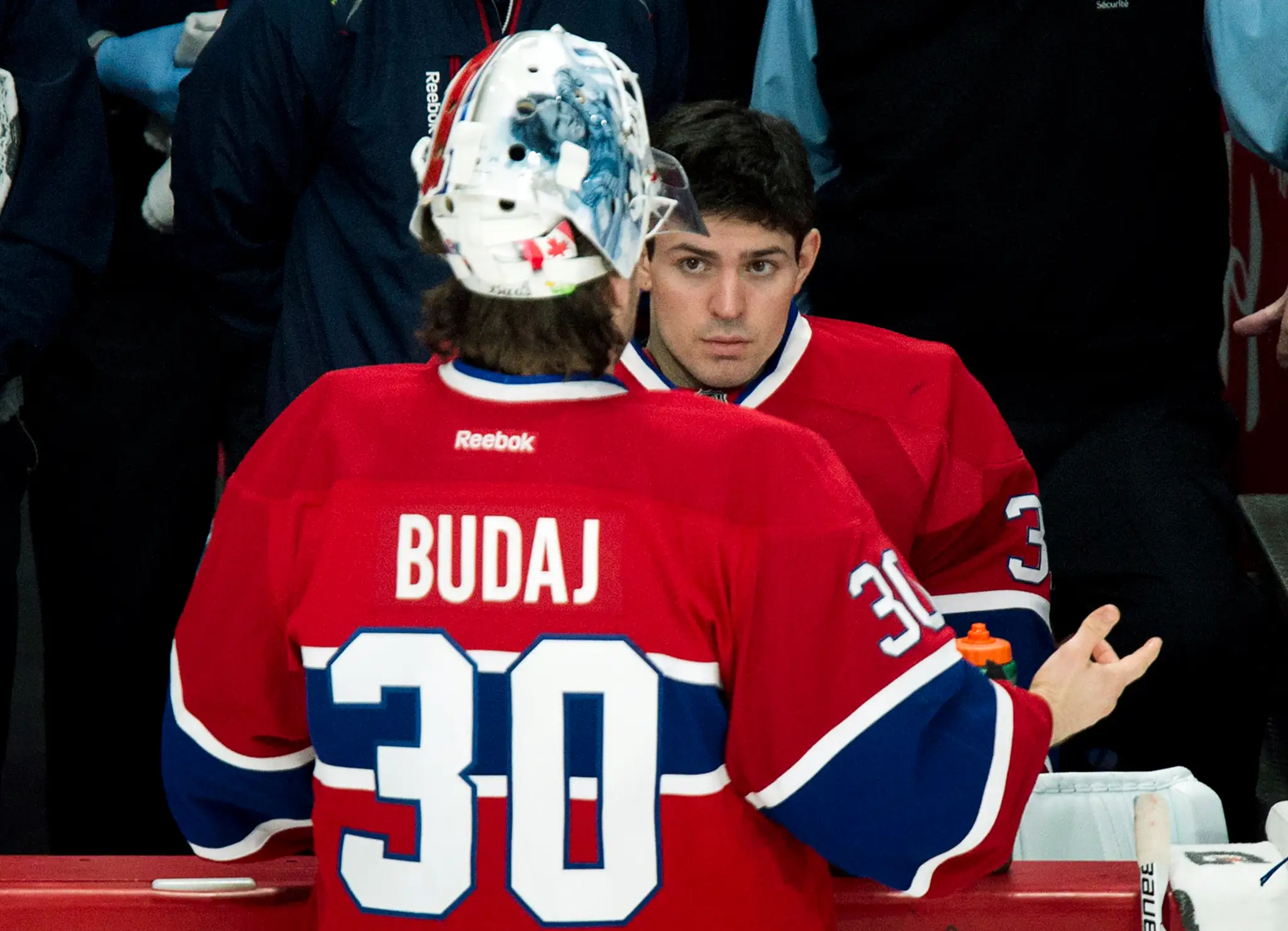 Dnes už bývalá brankárska dvojcia Montrealu Canadiens Peter Budaj a Carey Price.