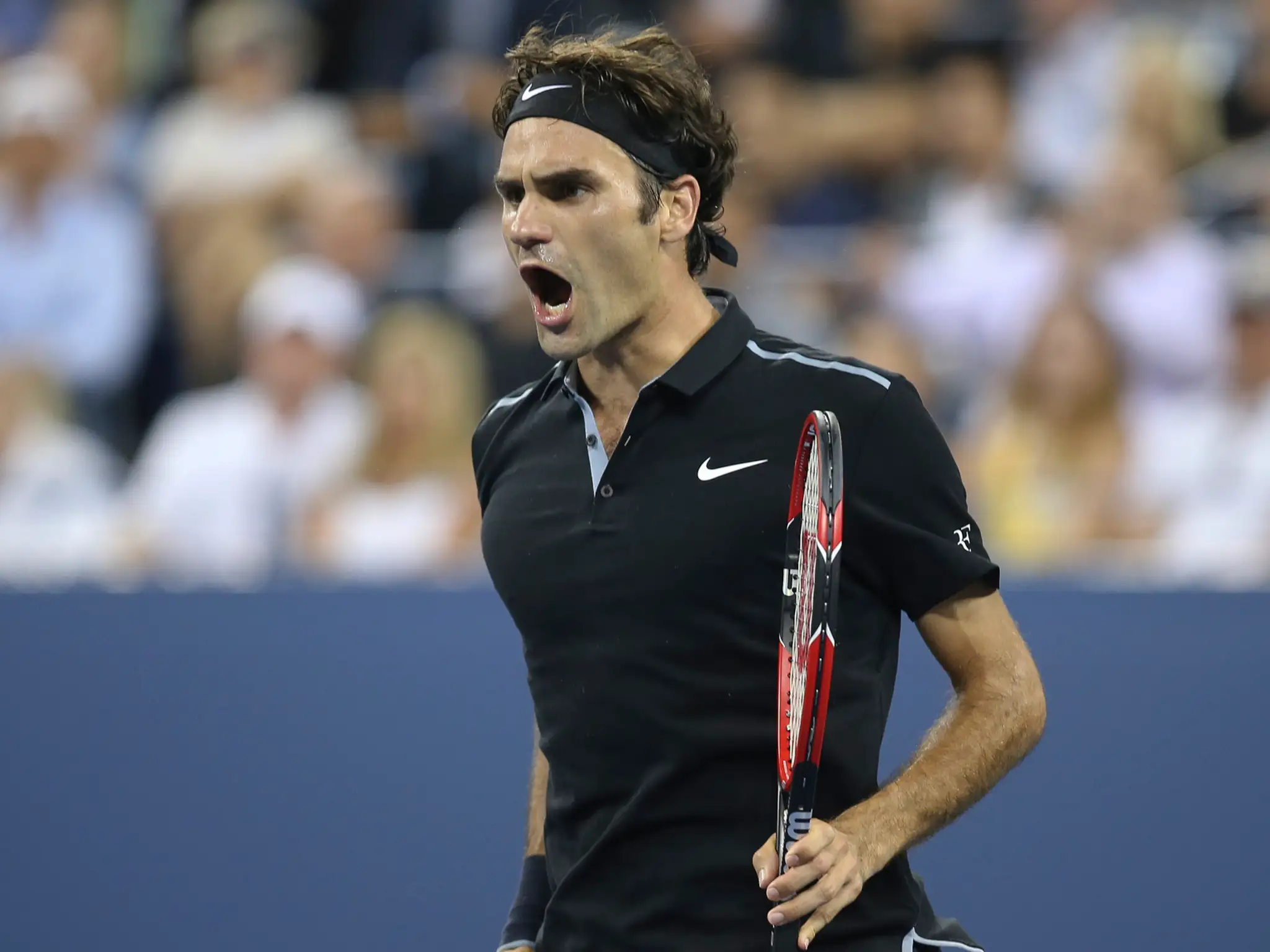 Roger Federer sa teší z víťazstva na Gaelom Monfilsom v štvrťfinále US Open.