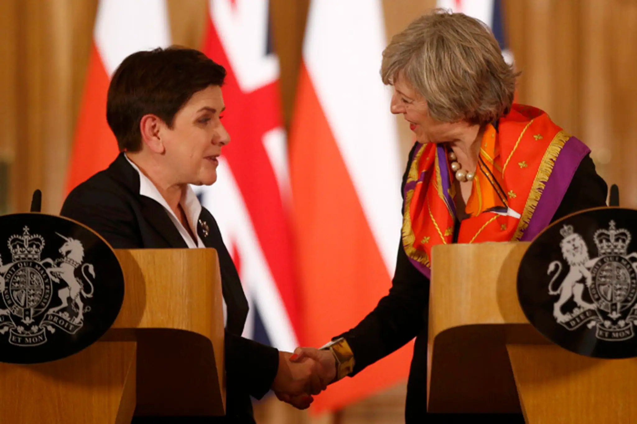 Premiérky Poľska a Veľkej Británie  -  Beata Szydlová a Theresa Mayová.