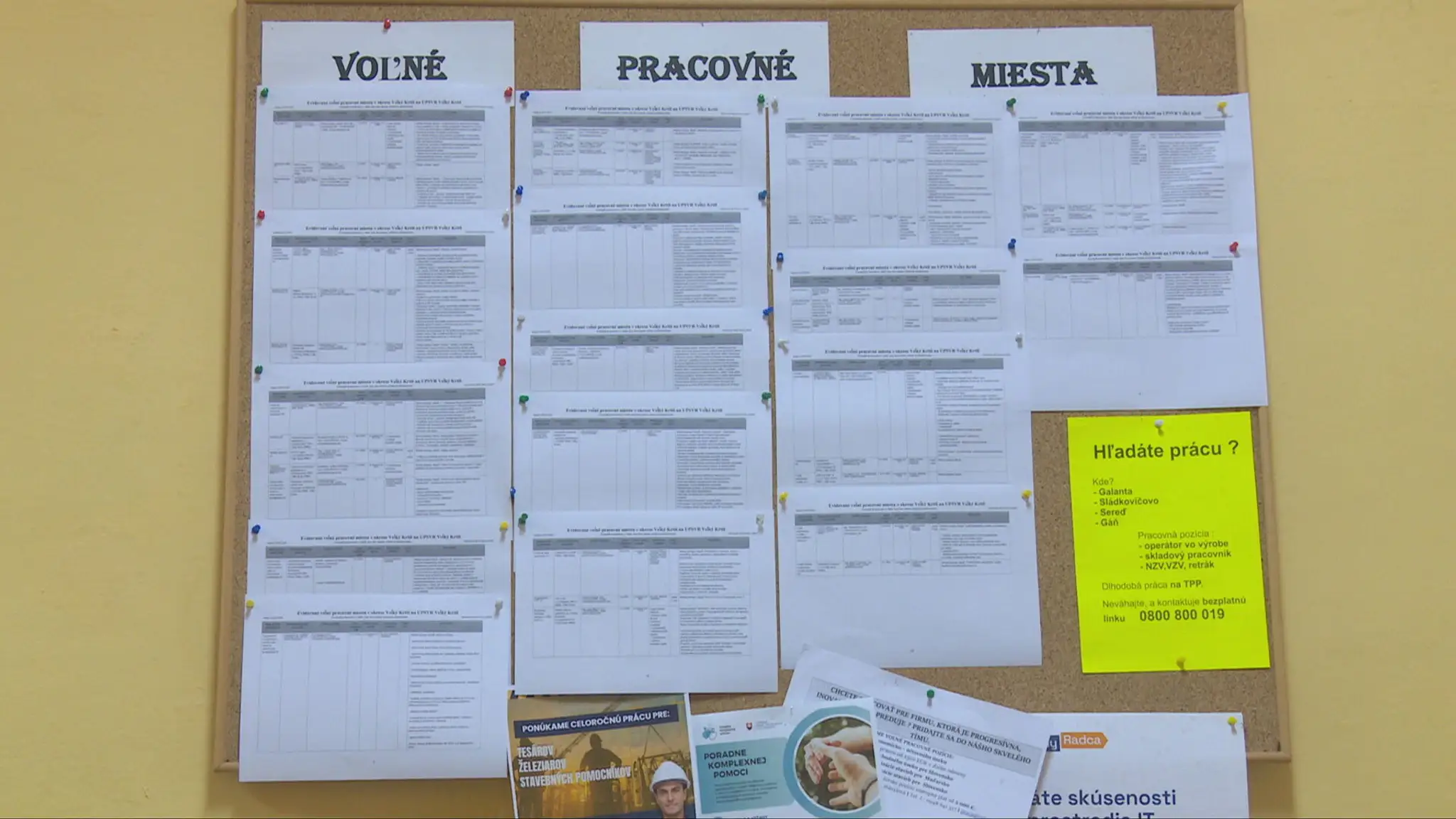 Nástenka s voľnými pracovnými miestami