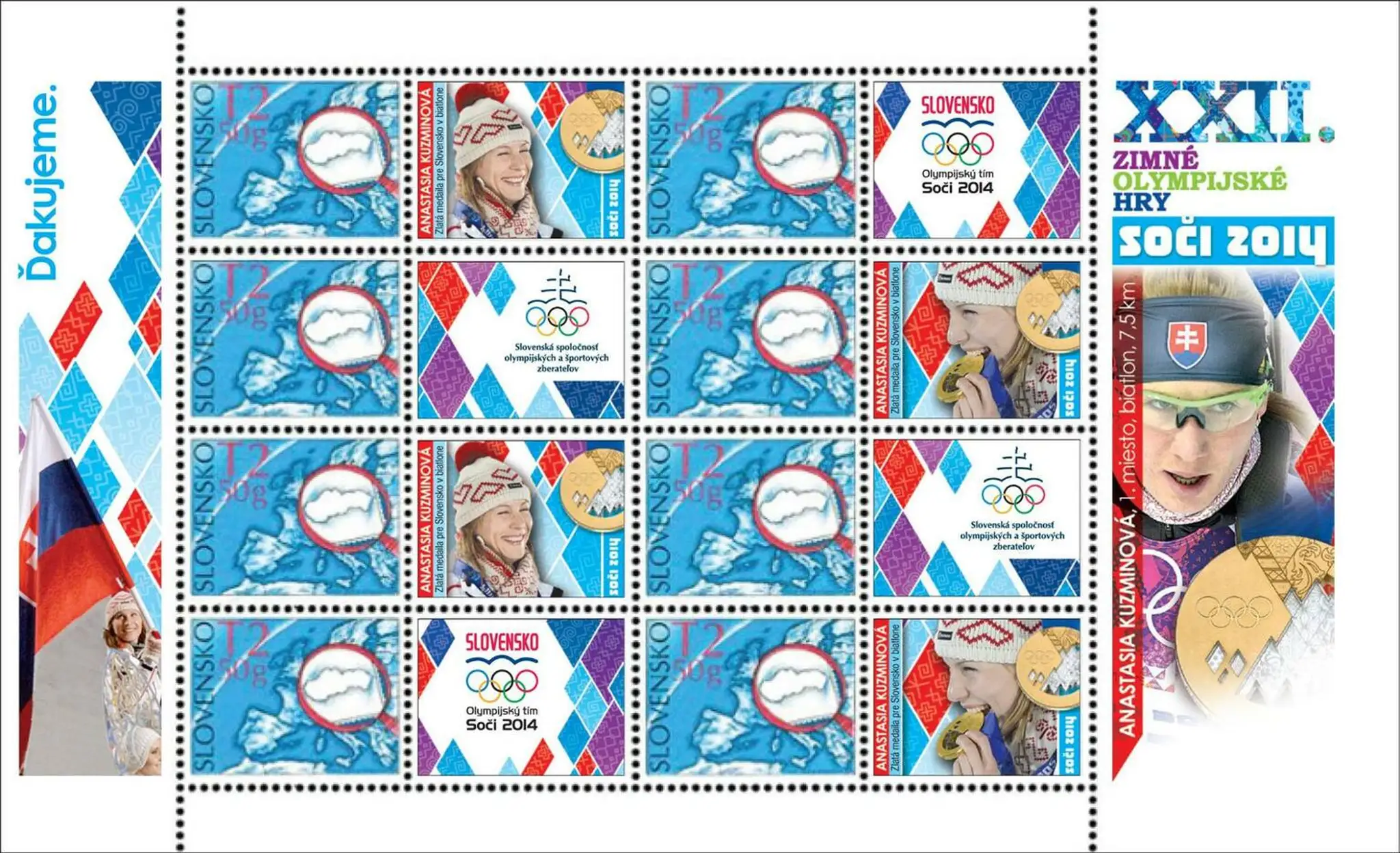 Anastasia Kuzminová na pamätnej známke Slovenskej pošty k ZOH v Soči