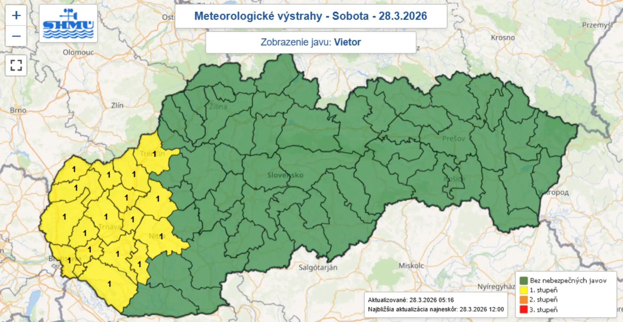 Výstrahy pred vetrom (28. 3.)