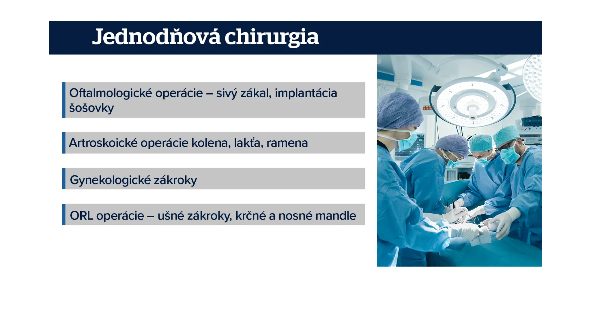 Jednodňová chirurgia tabuľka