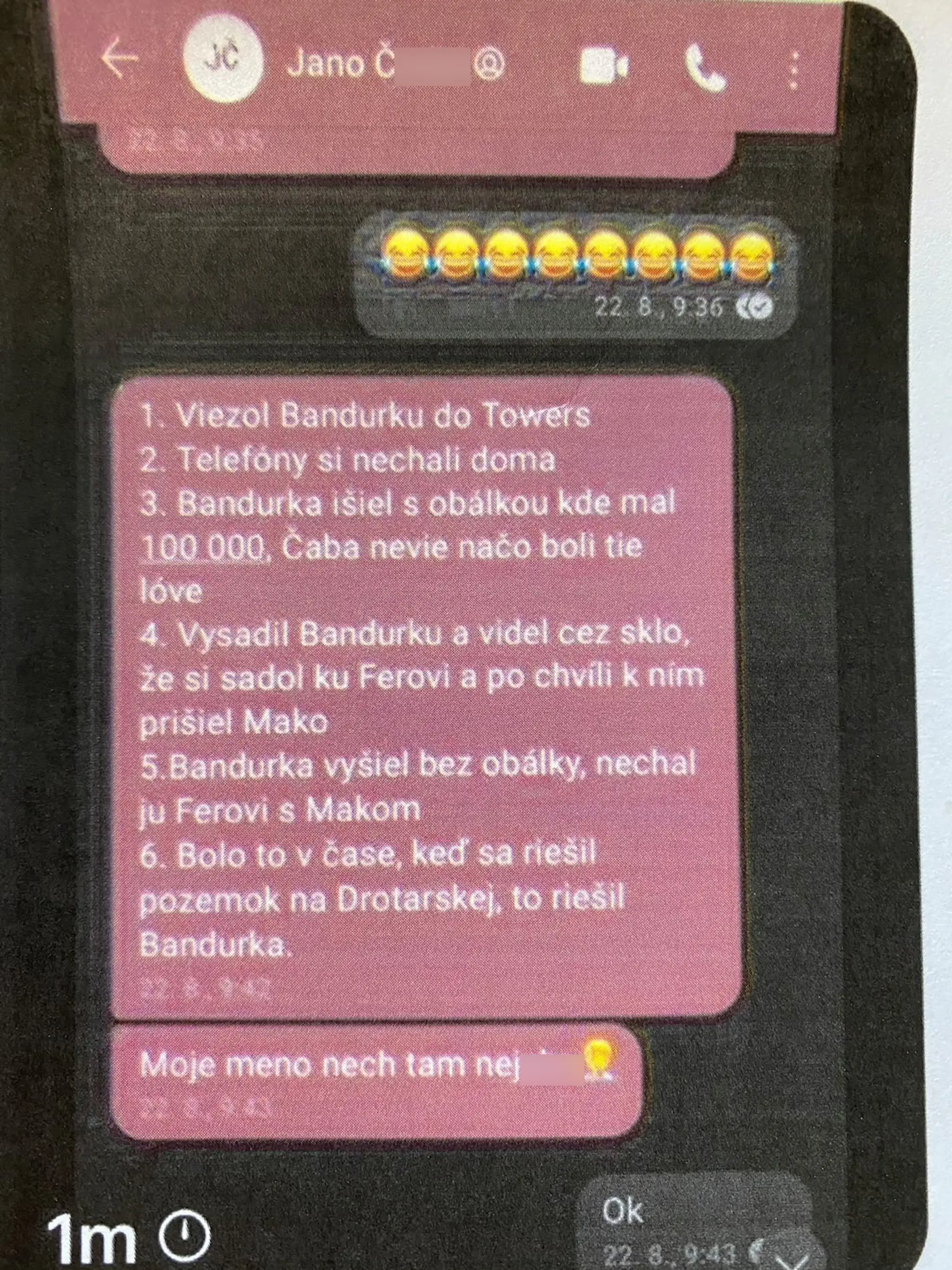 SMS od jedného z vyšetrovateľov.