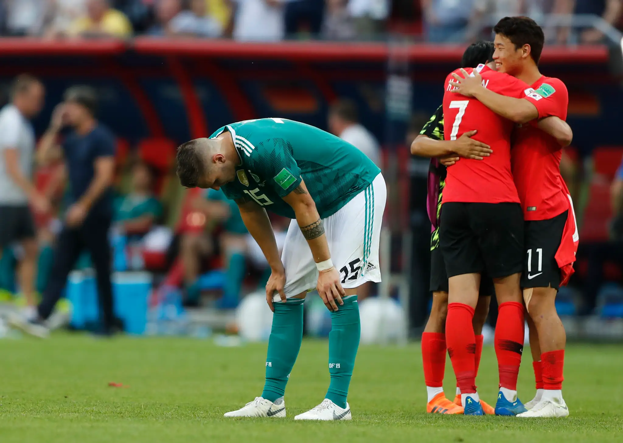 Sklamaný Nemec Niklas Süle po prehre s Južnou Kóreou na MS 2018.