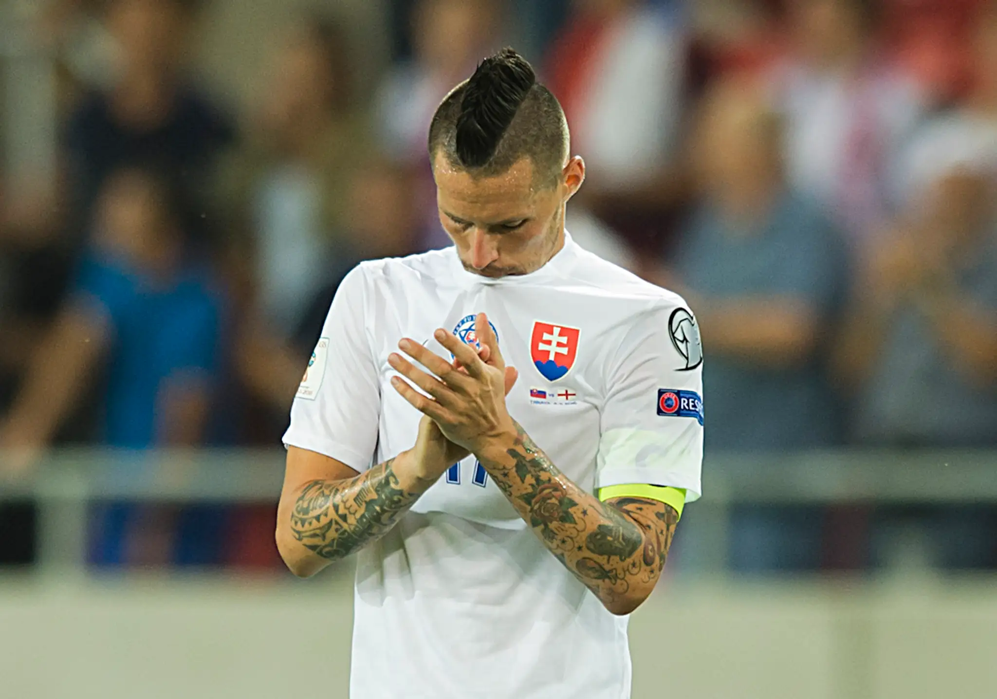 Skormutený Marek Hamšík po prehre 0:1 s Anglickom v Trnave v rámci kvalifikácie MS 2018.