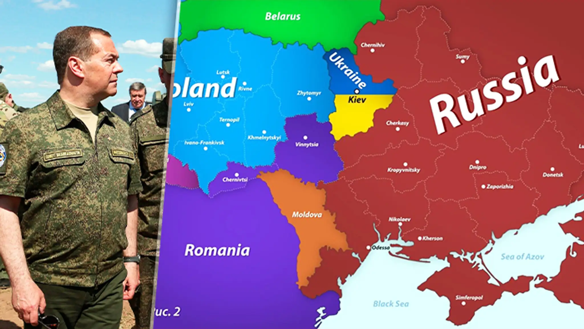 Nová mapa Ukrajiny podľa Medvedeva