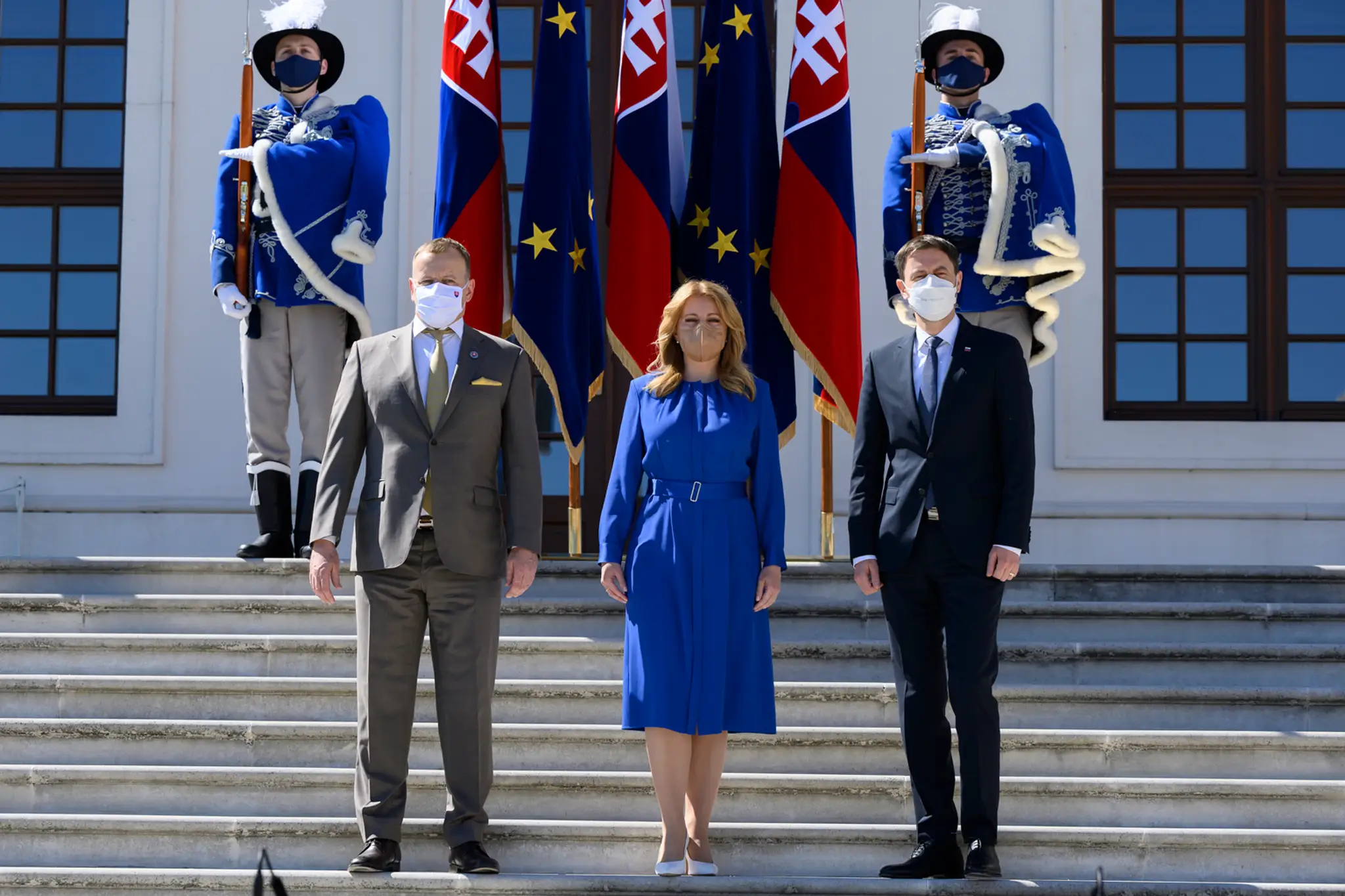 Traja najvyšší ústavní činitelia pred tlačovou konferenciou o budúcnosti Európy.