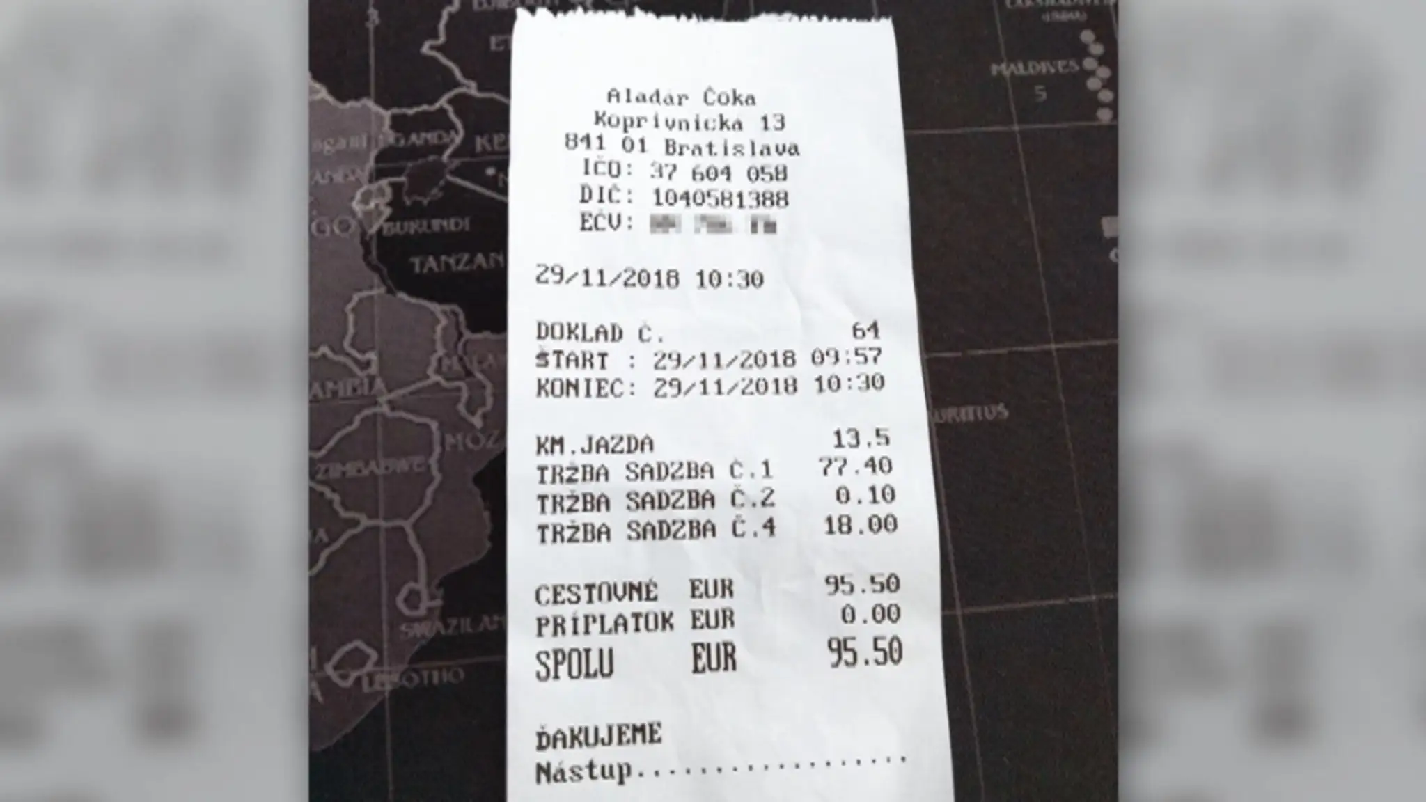 Účet za jazdu.