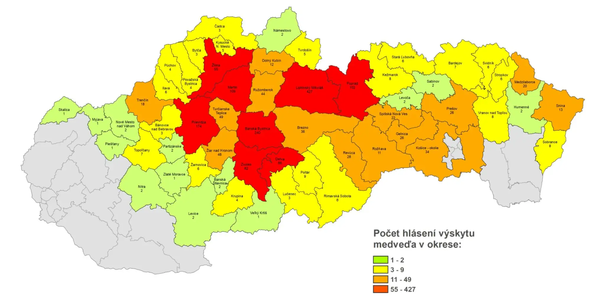 Mapa výskytu medveďa k 20. augustu 2026.