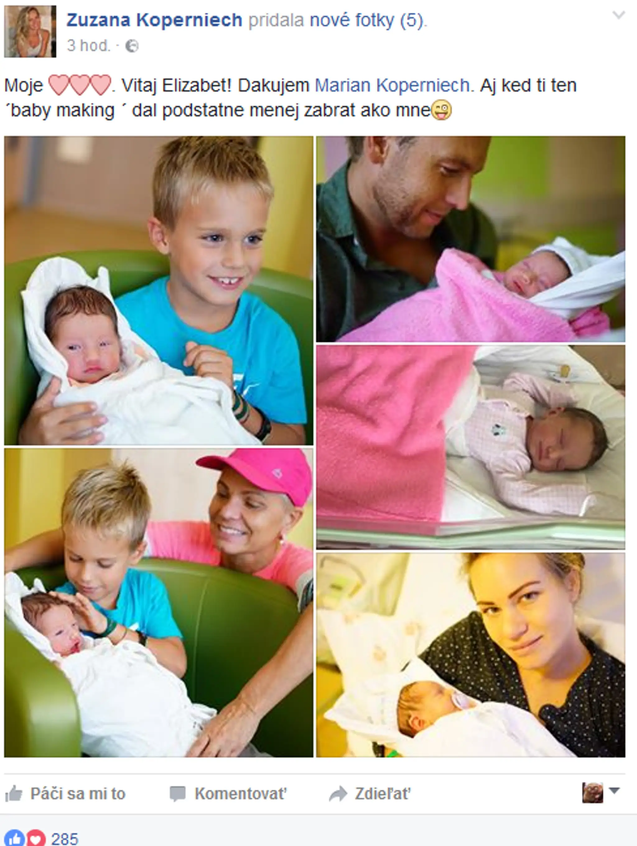 Takýto krástny post uverejnila na Facebooku.