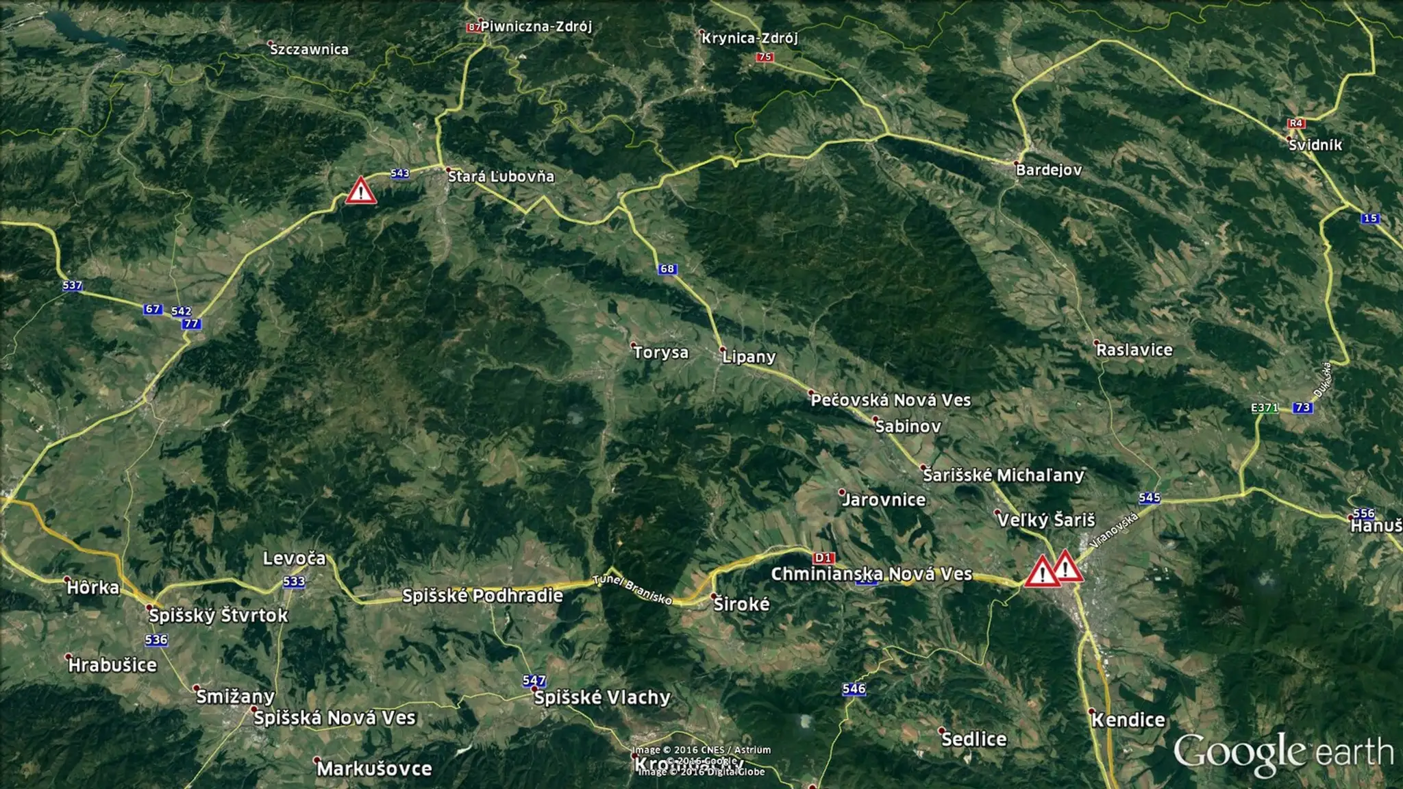 Nehodové úseky v Prešovskom kraji. (od 01. 04. do 30. 09. 2016)