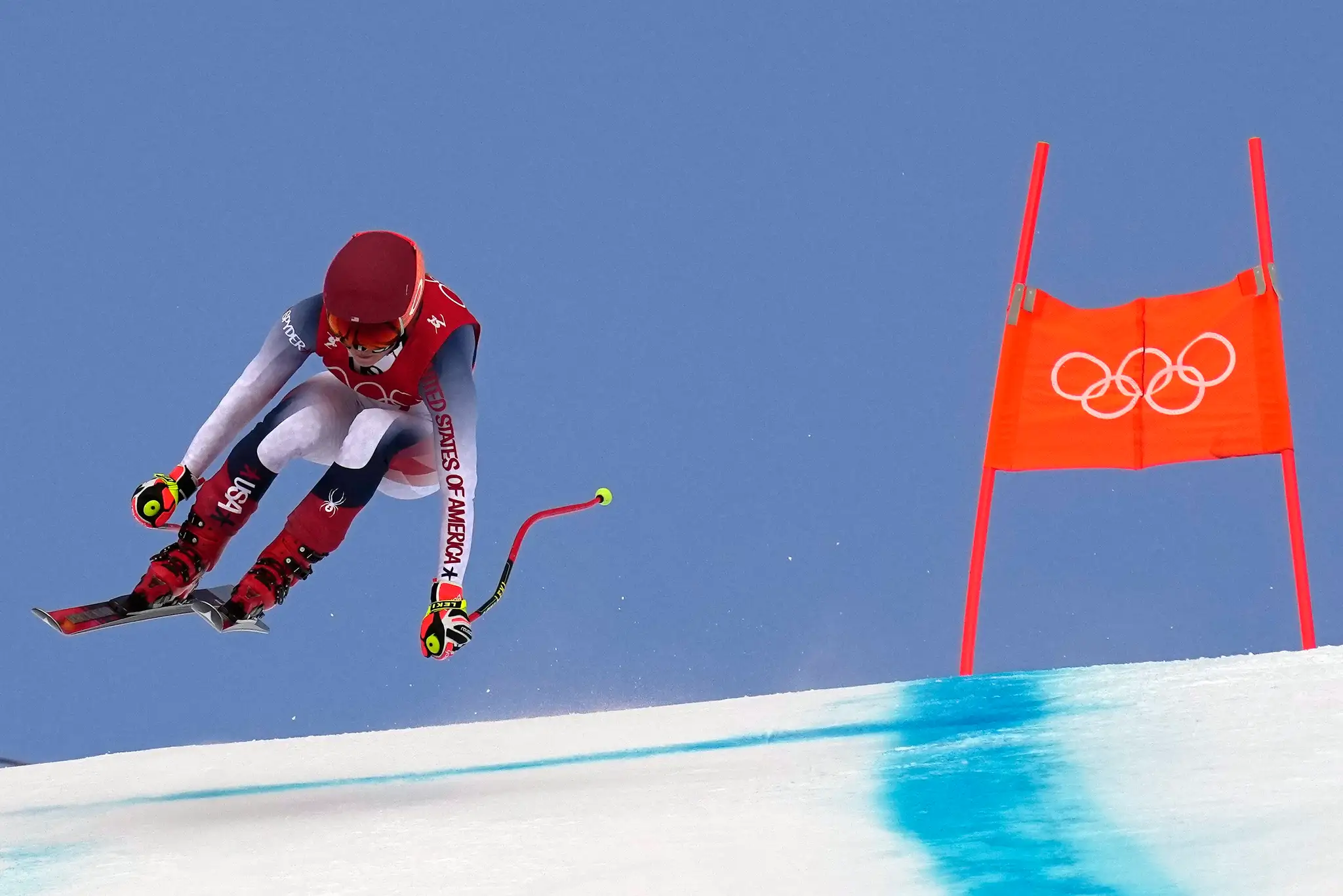 Americká lyžiarka Mikaela Shiffrinová počas zjazdu na ZOH 2022 v Pekingu.