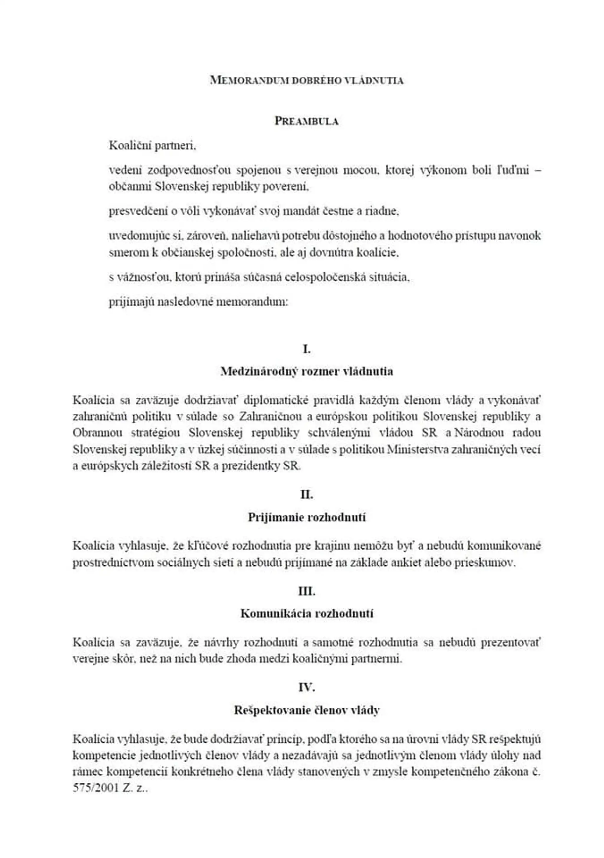 Memorandum dobrého vládnutia (1. časť)