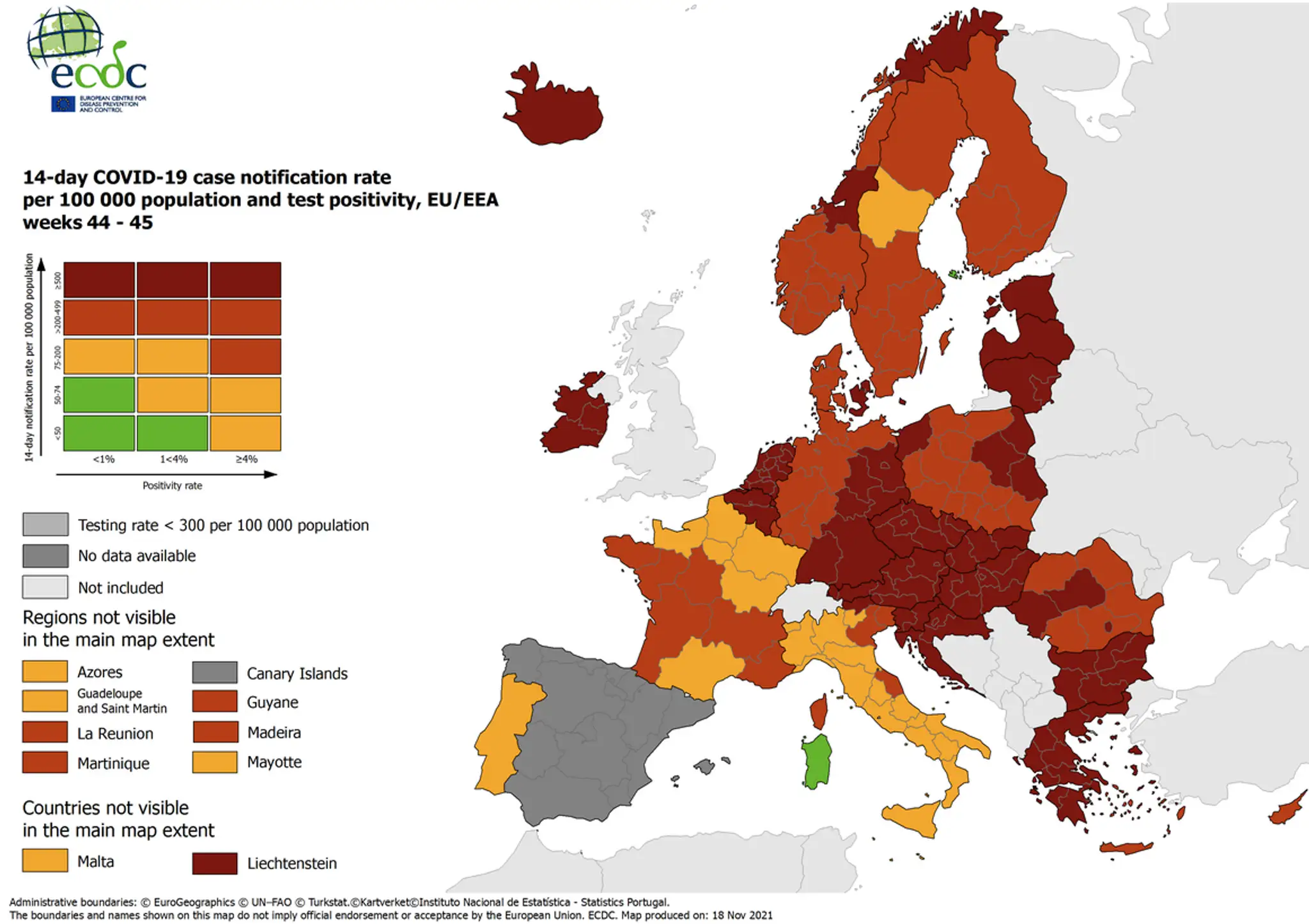 Epidemiologická situácia v Európe v 45. týždni