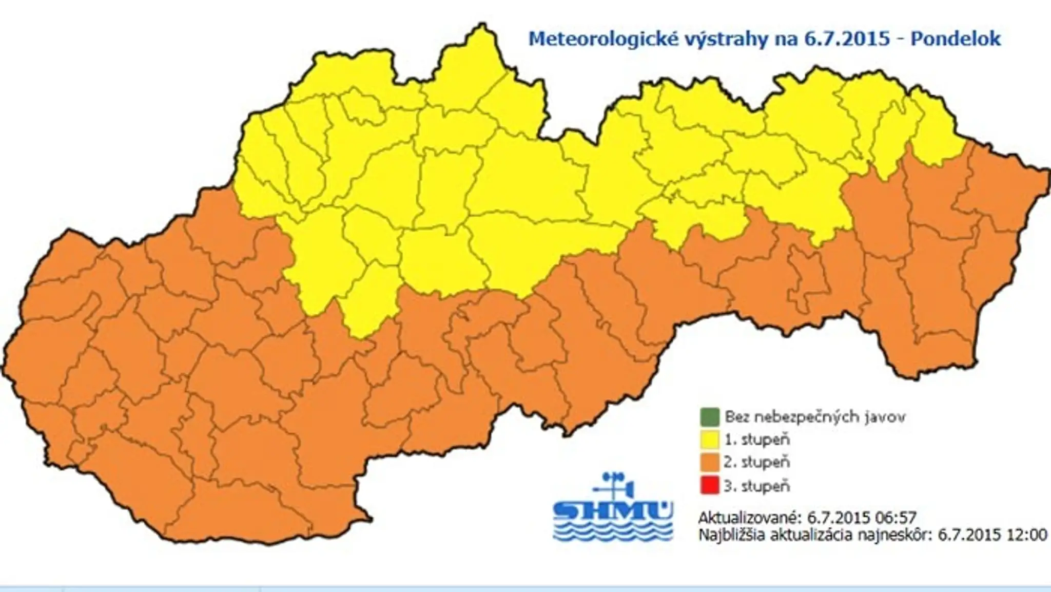SHMÚ vydal výstrahu 2. stupňa na pondelok.