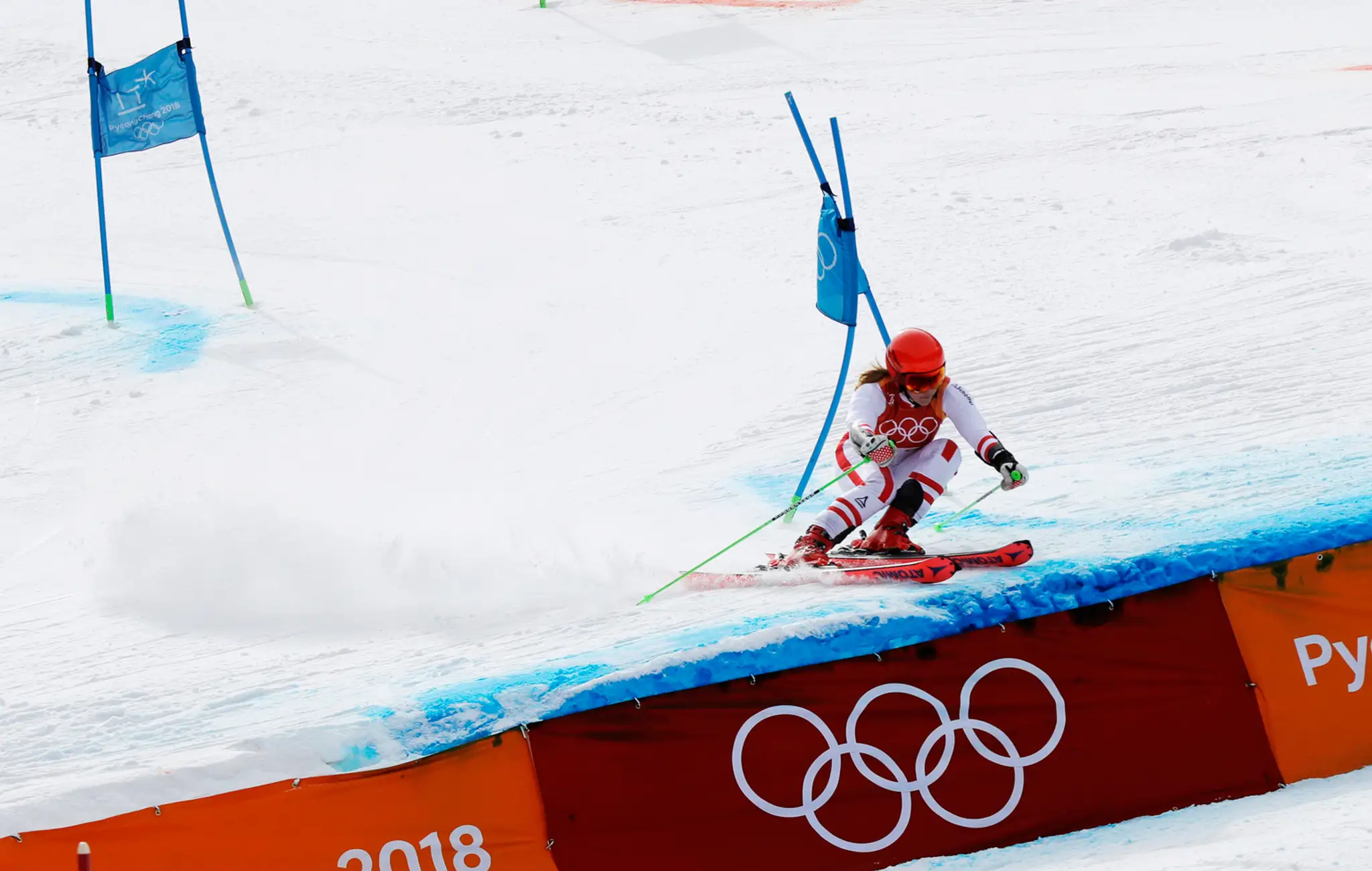 Rakúska lyžiarka Katharina Gallhuberová počas súťaže tímov na ZOH 2018.