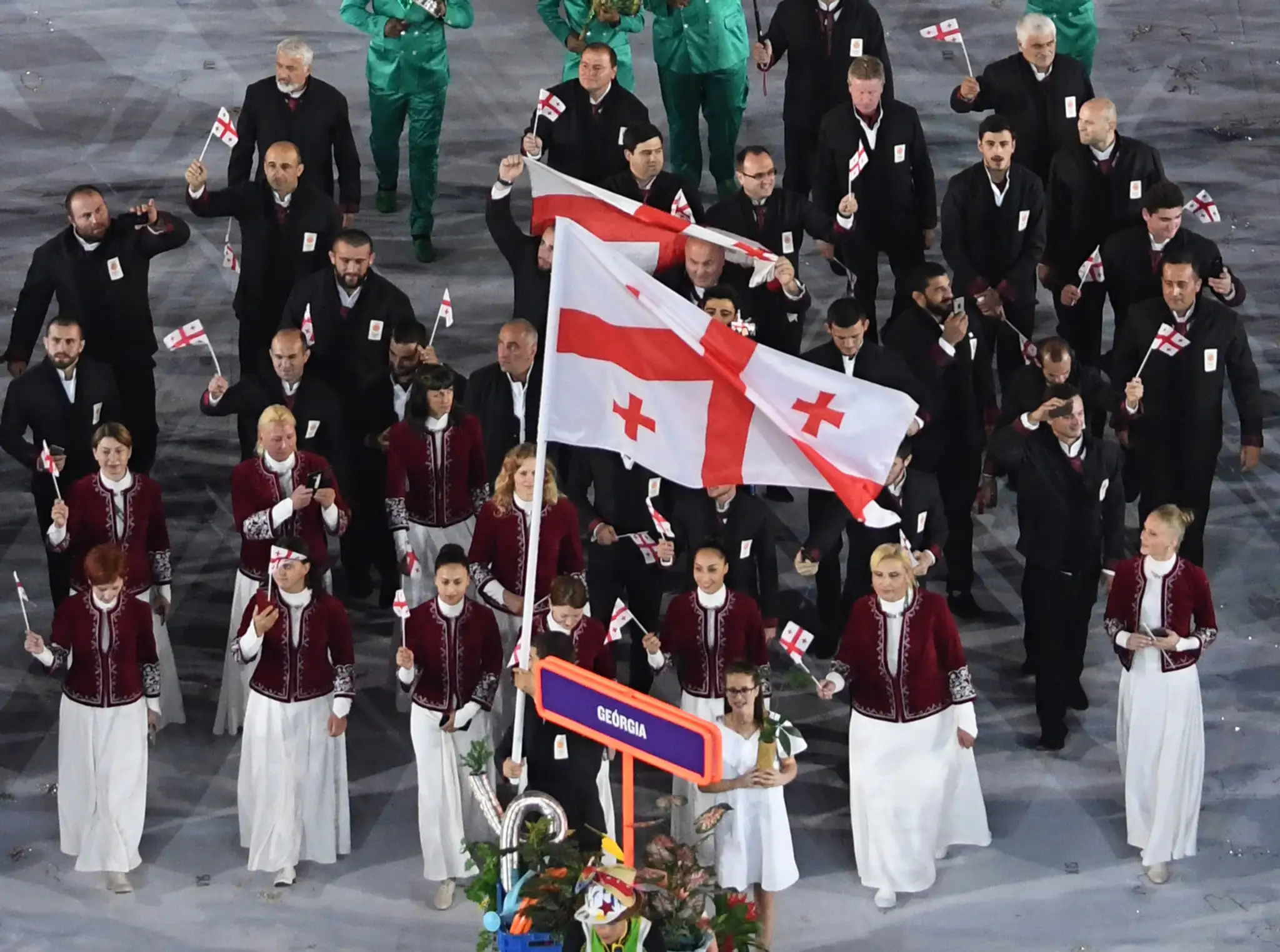 Gruzínska výprava počas otváracieho ceremoniálu OH v Riu.