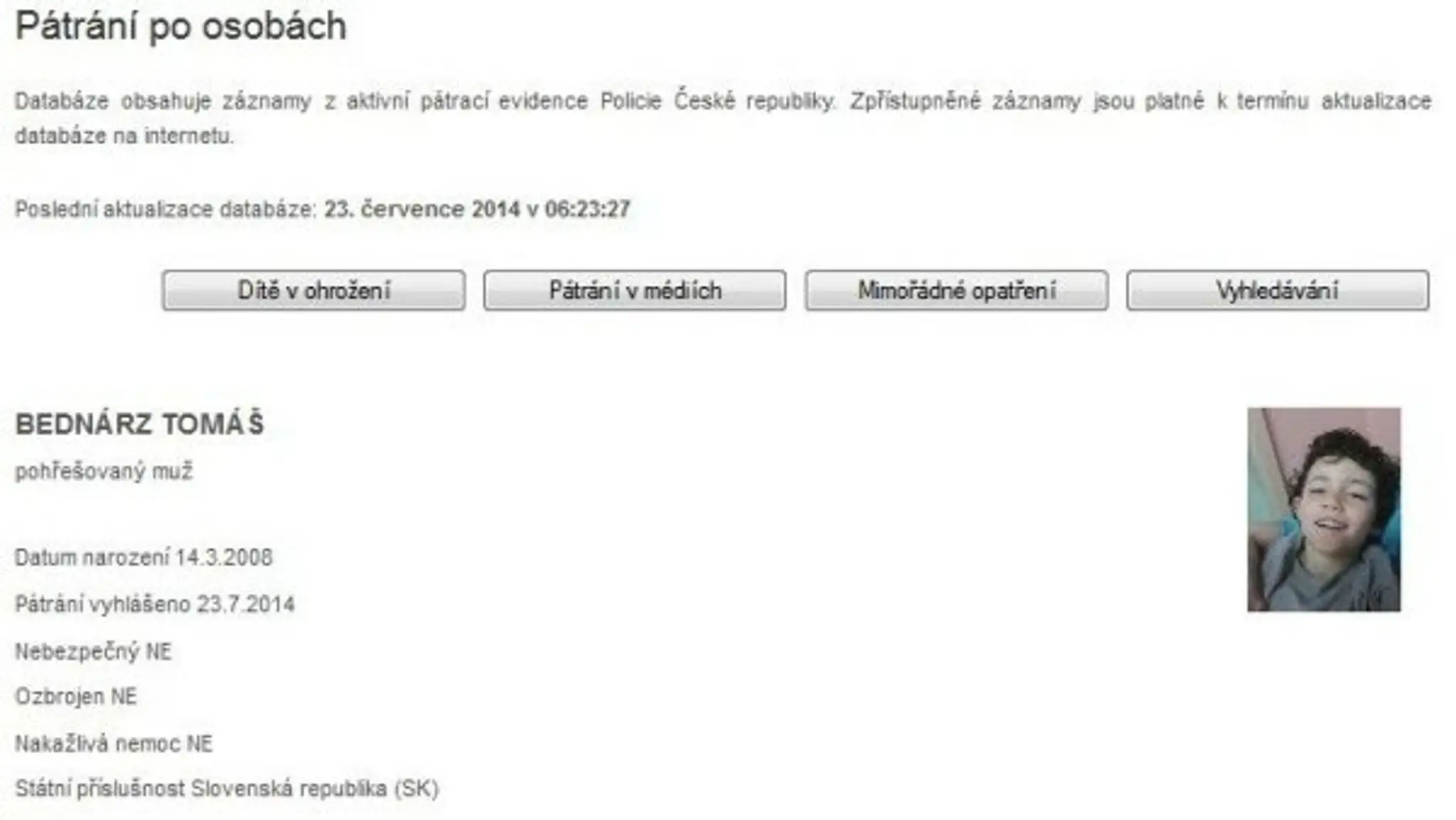 Česká polícia pátra po malom Tomášovi