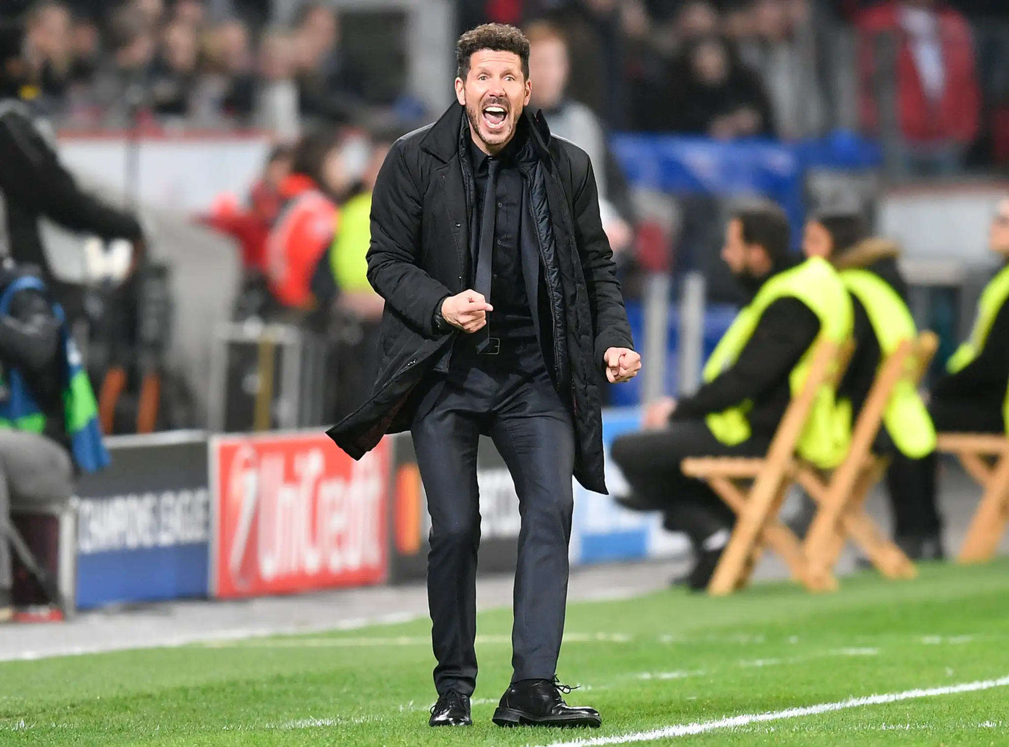 Tréner Atlética Diego Simeone počas osemfinále LM proti Leverkusenu.