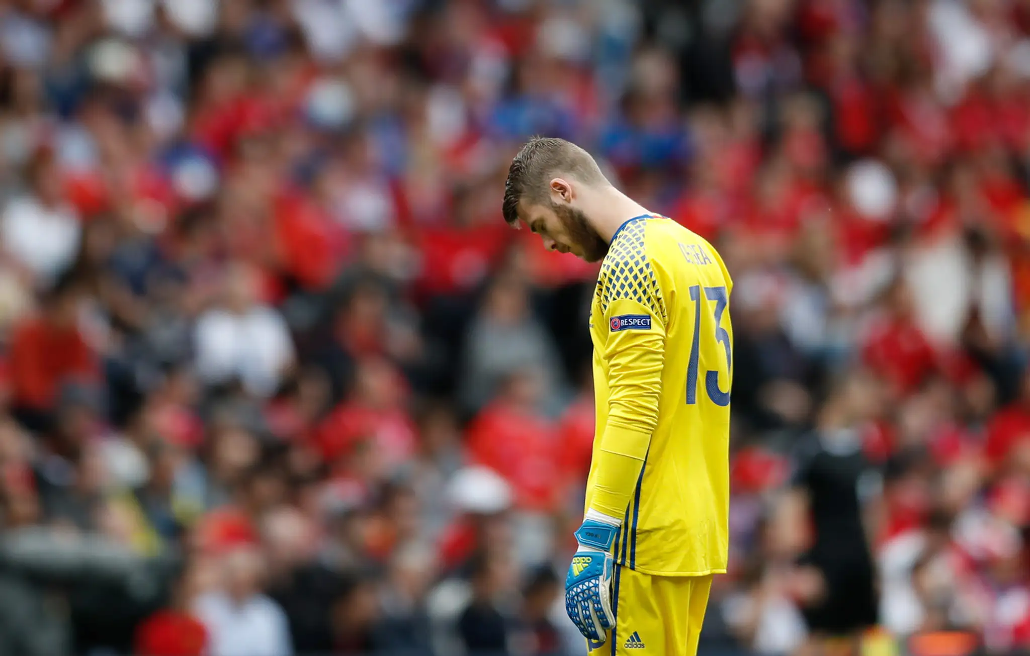 Španielsky brankár David De Gea v zápase základnej D- skupiny ME proti Česku.