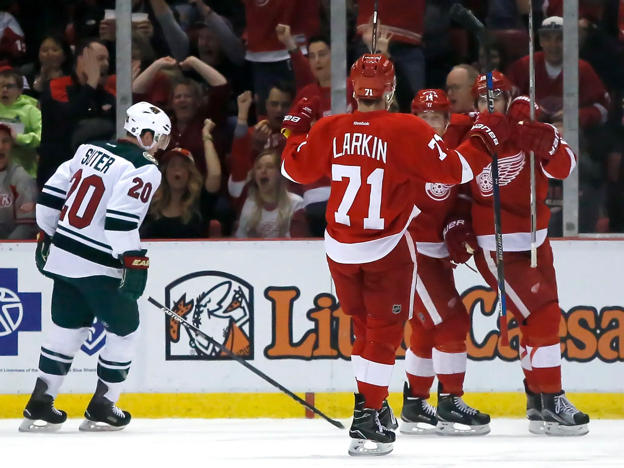 Hokejisti Detroit Red WingsDylan Larkin, Gustav Nyquist, Riley Sheahan, Ryan Suter.